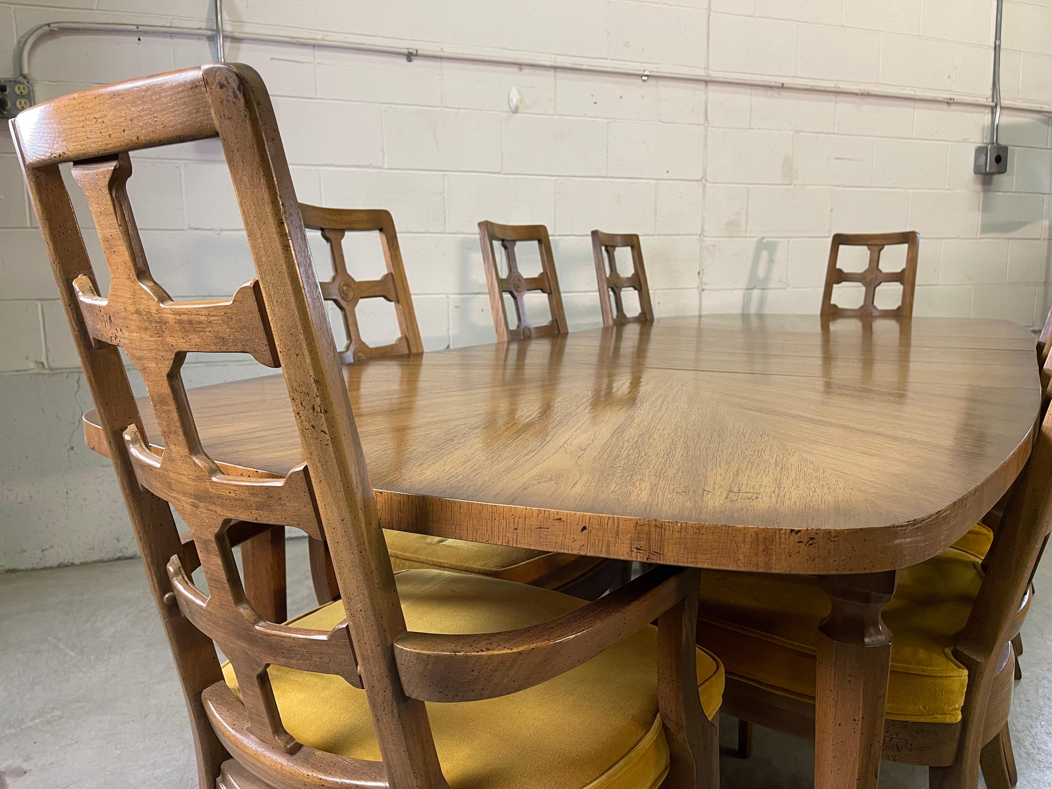 Wood 1960s Dining Table with 8 Chairs