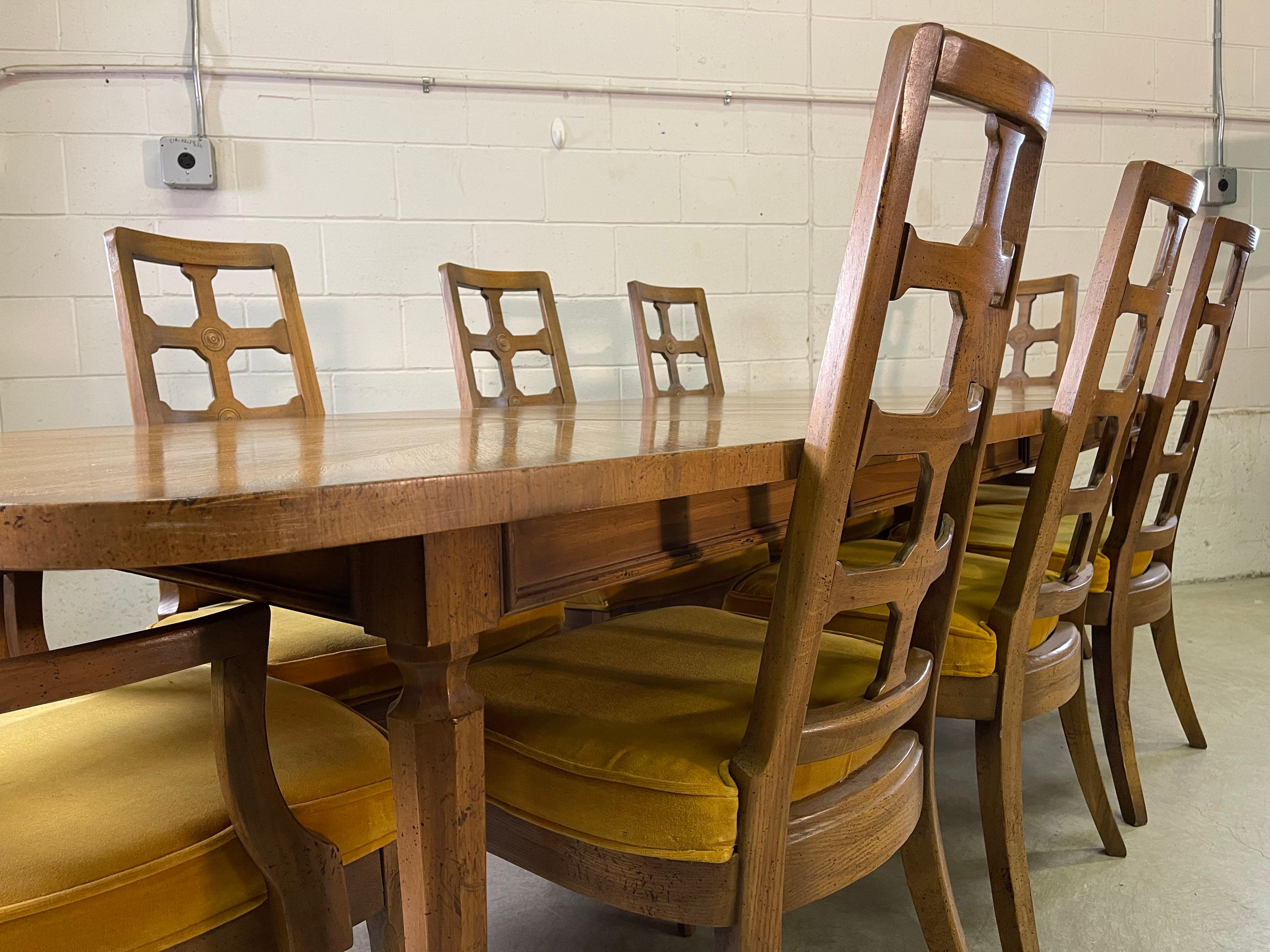 Wood 1960s Dining Table with 8 Chairs