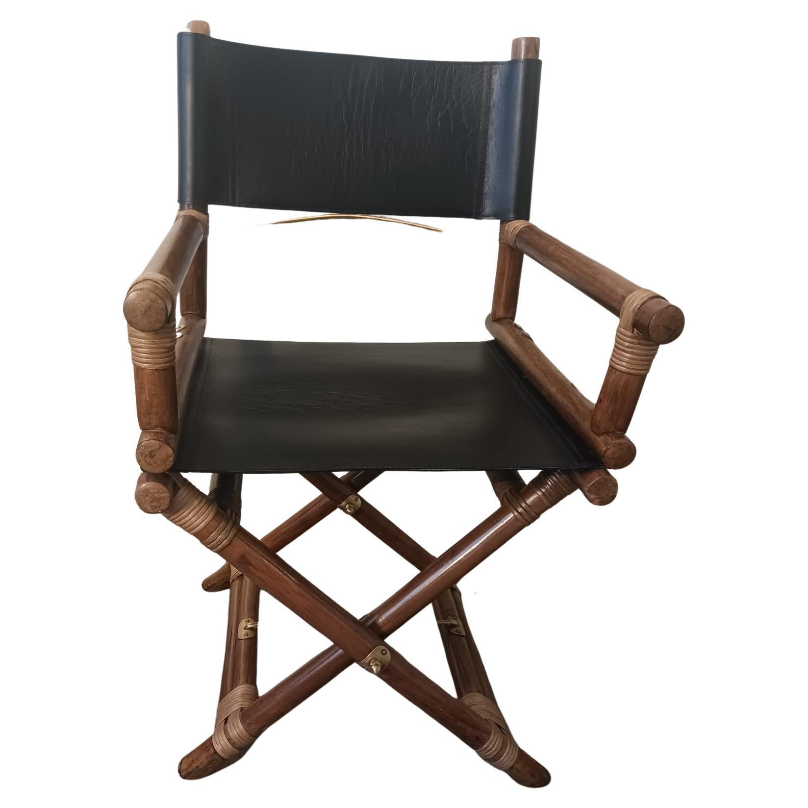 1960s Director's Chair by McGuire Wood and Black Leather For Sale