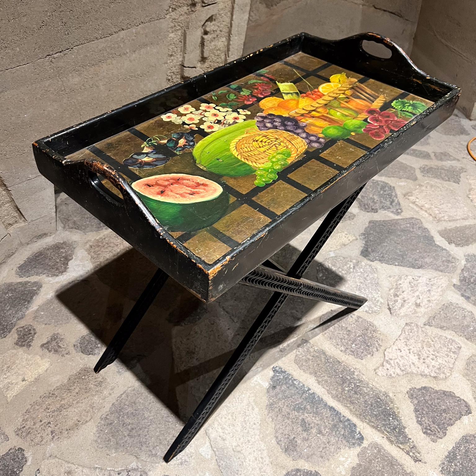 Mid-Century Modern 1960s Diseños Caaesa Folding Butler's Tray Table Hand Painted Gold Leaf For Sale