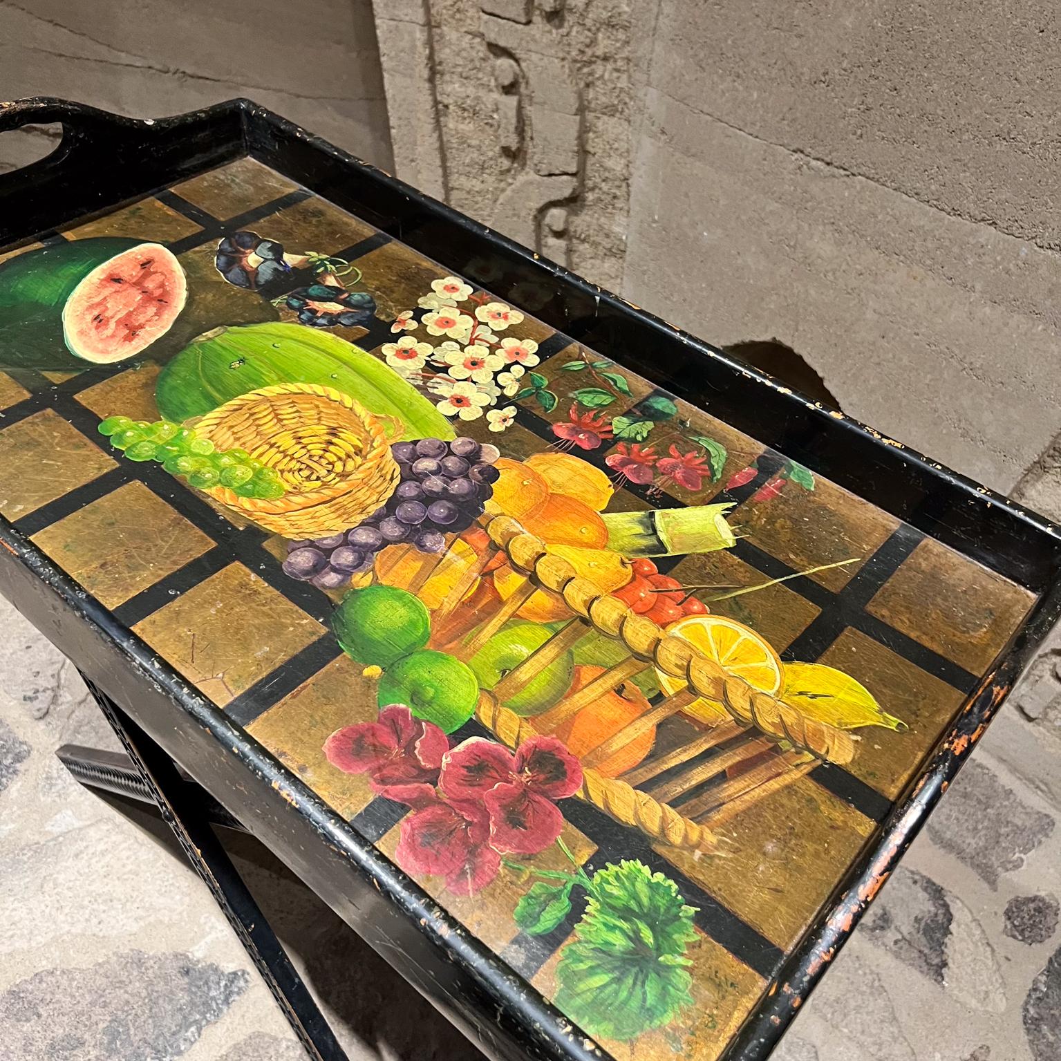 Mexican 1960s Diseños Caaesa Folding Butler's Tray Table Hand Painted Gold Leaf For Sale