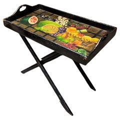1960s Diseños Caaesa Mesa Bandeja Plegable de Mayordomo Pintada a Mano Hoja de Oro