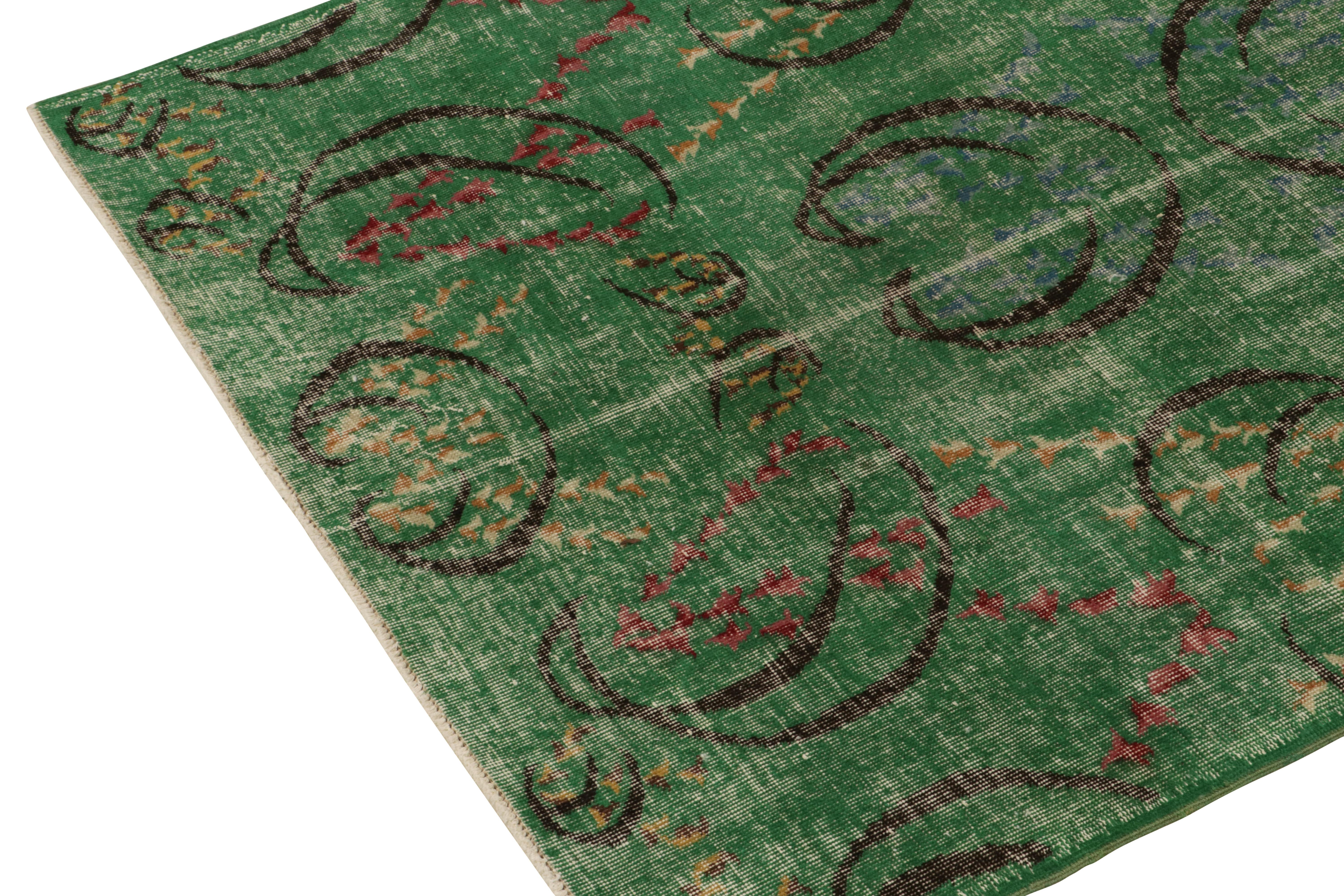 1960er Art-Deco-Teppich in Grün, Schwarz und geometrischen Mustern von Rug & KIlim (Handgeknüpft) im Angebot