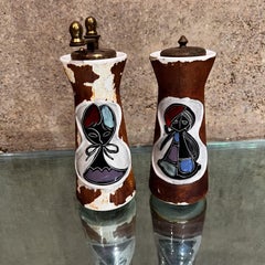 1960s Distressed Leather Saltshaker & Pepper Set Marcello Fantoni Inspired Italy