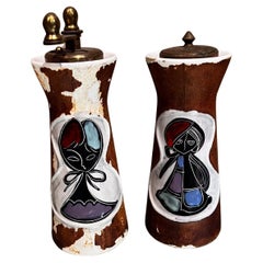 Vintage 1960s Distressed Leather Saltshaker & Pepper Set Marcello Fantoni Inspired Italy