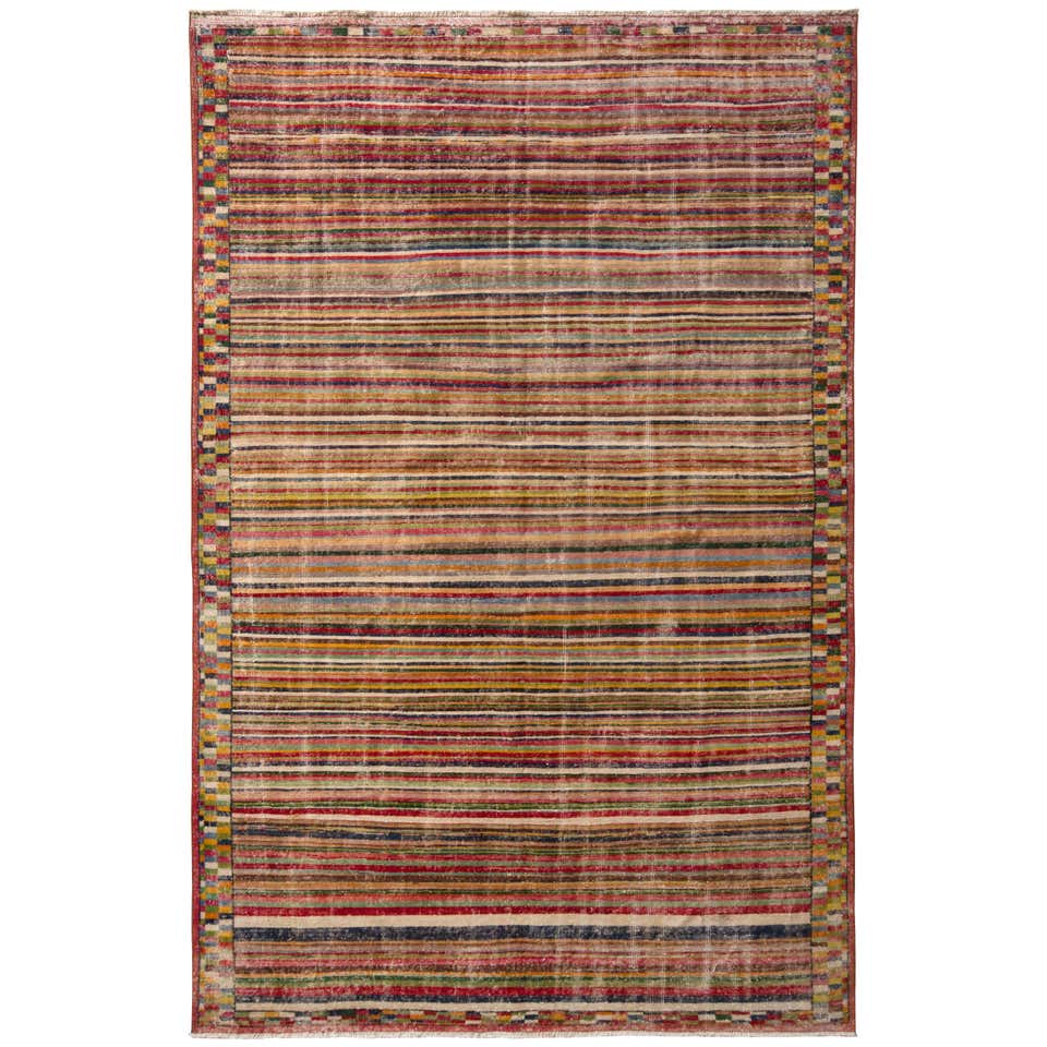 1960s Midcentury Vintage Art Deco Rug Multi-Color Distressed Wool by ...