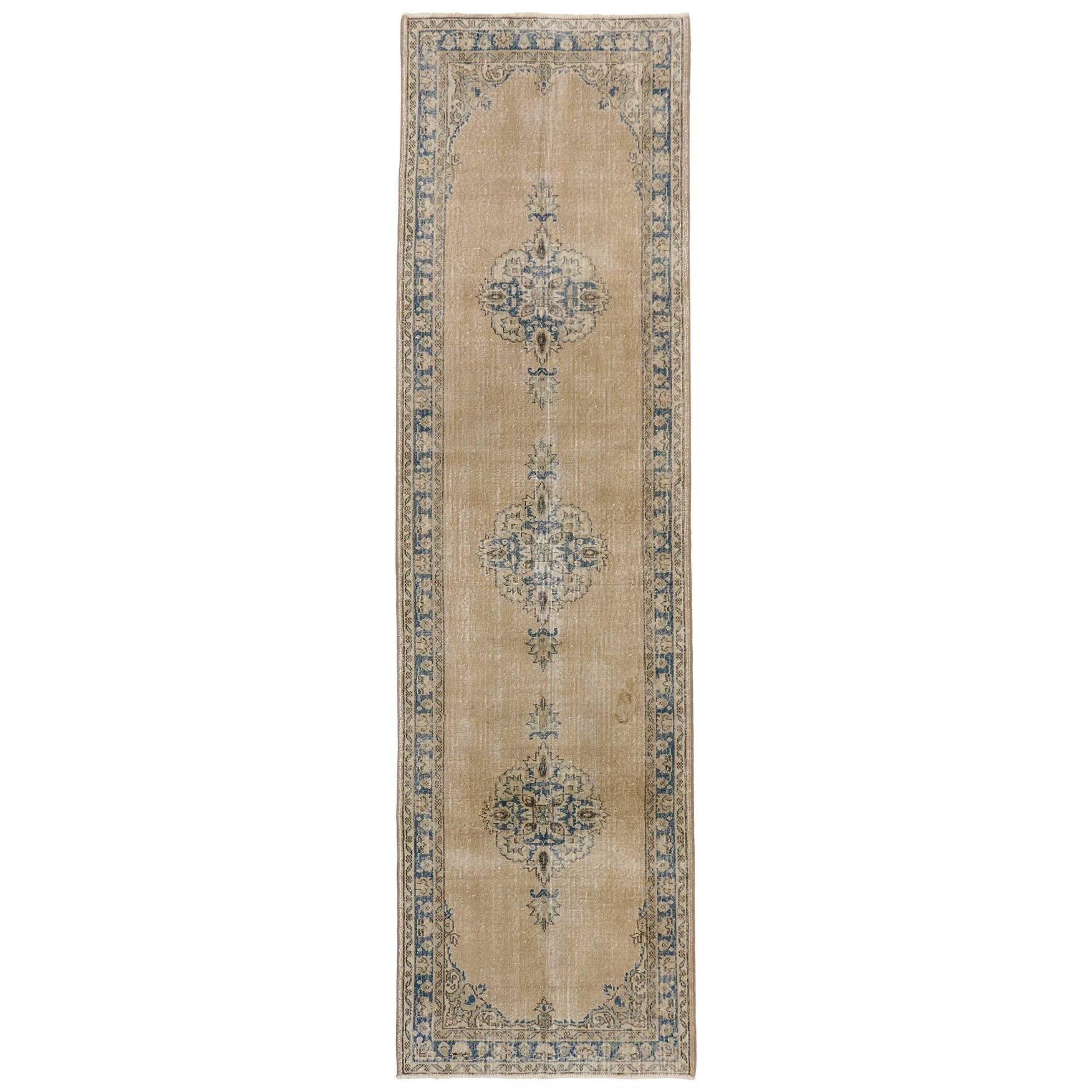 1960's Distressed Turkish Sivas Carpet Runner with Modern Style For Sale