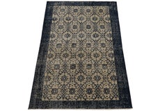 1960s Distressed Vintage Rug in Blue Art Nouveau Style Patterns by Rug & Kilim