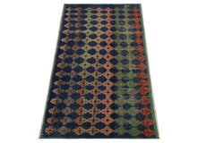1960s Distressed Vintage Runner in Blue, Pink, Geometric Patterns by Rug & Kilim