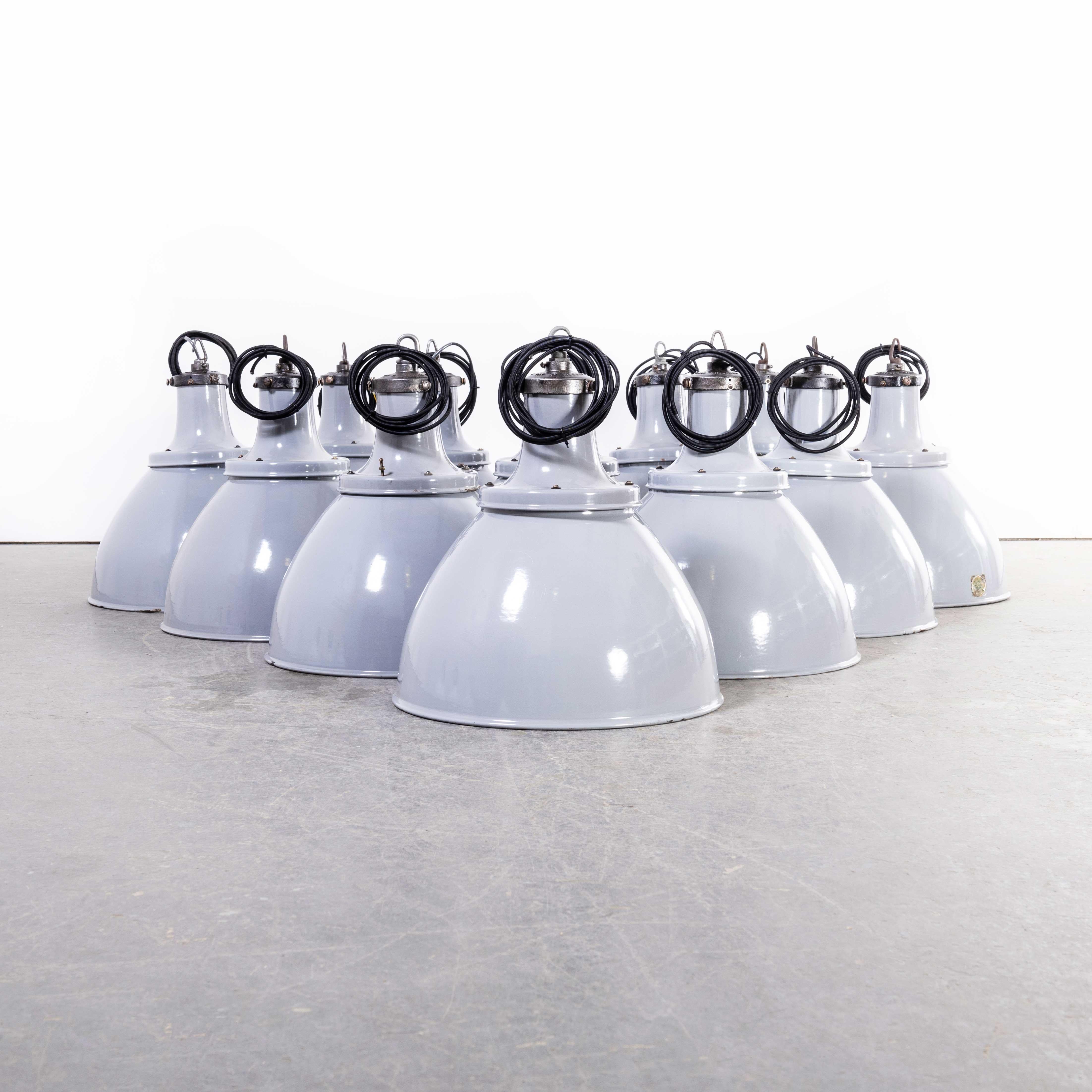 1960s Domed Benjamin Enamelled Pendant Lamps – 18 inch – Restored
1960s Domed Benjamin Enamelled Pendant Lamps – 18 inch – Restored. Benjamin was arguably the market leader in Industrial lighting in the 1930s through to 1960s. Their main market was