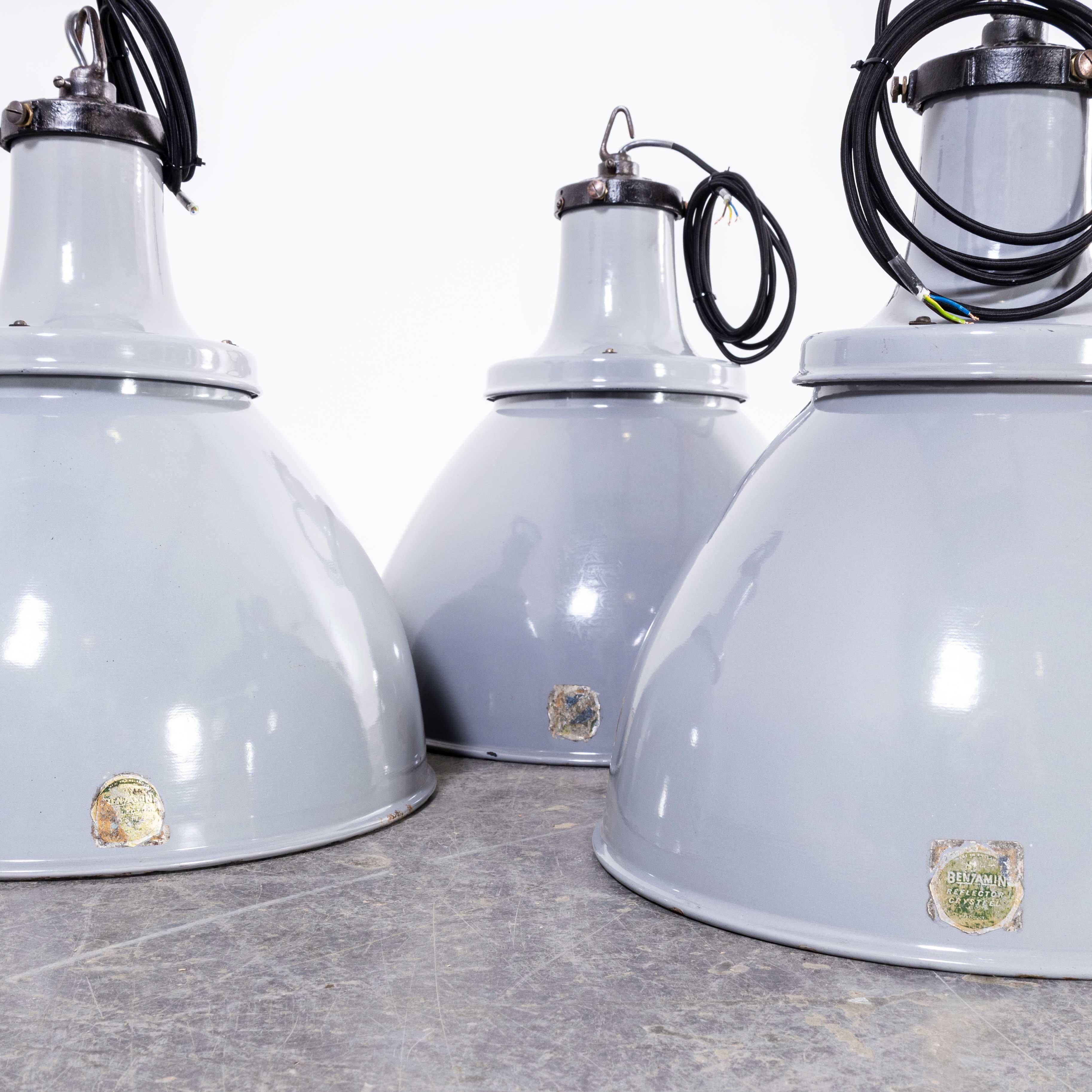1960s Domed Benjamin Enamelled Pendant Lamps, Restored In Good Condition For Sale In Hook, Hampshire