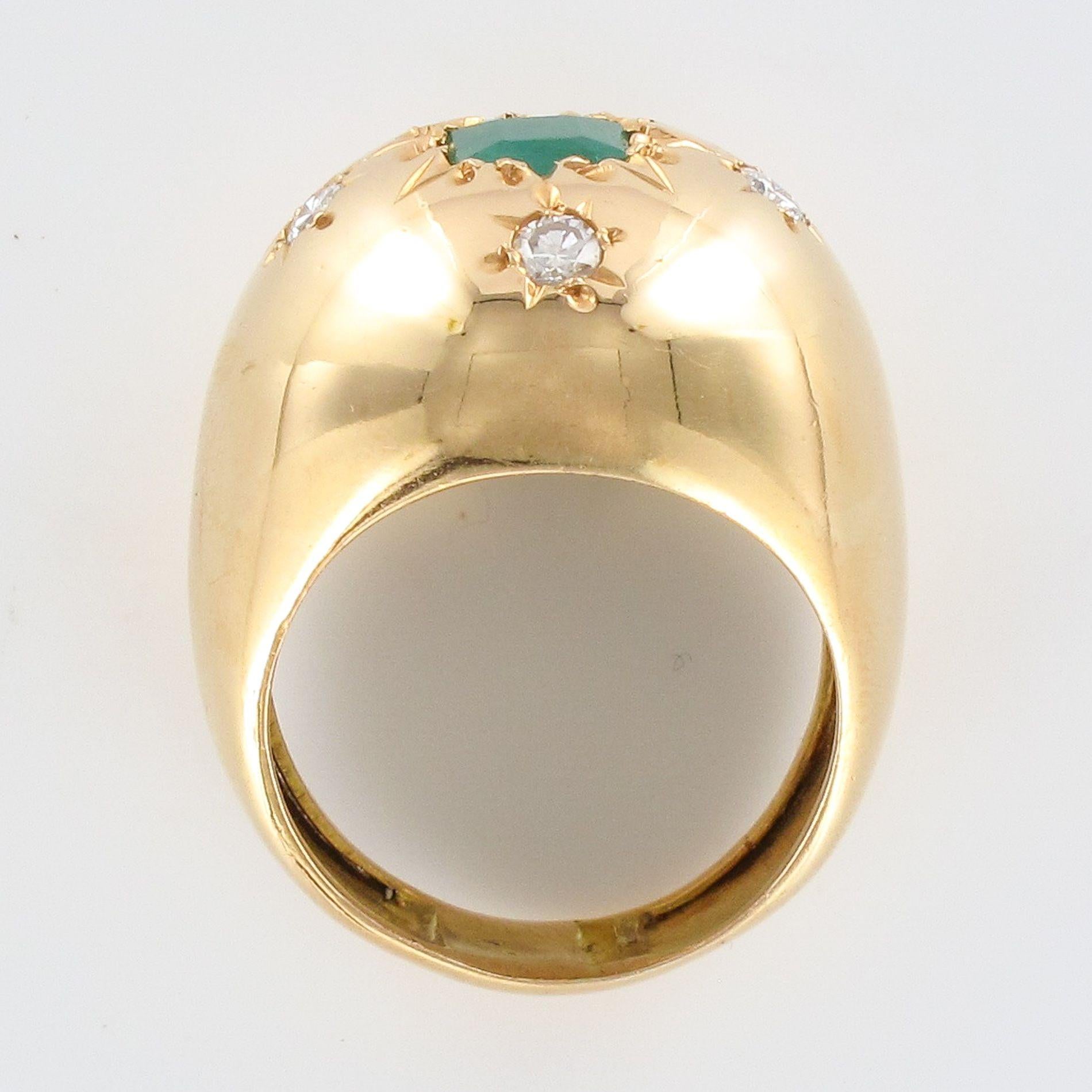 1960s Domed Emerald Diamond Gold Ring 5