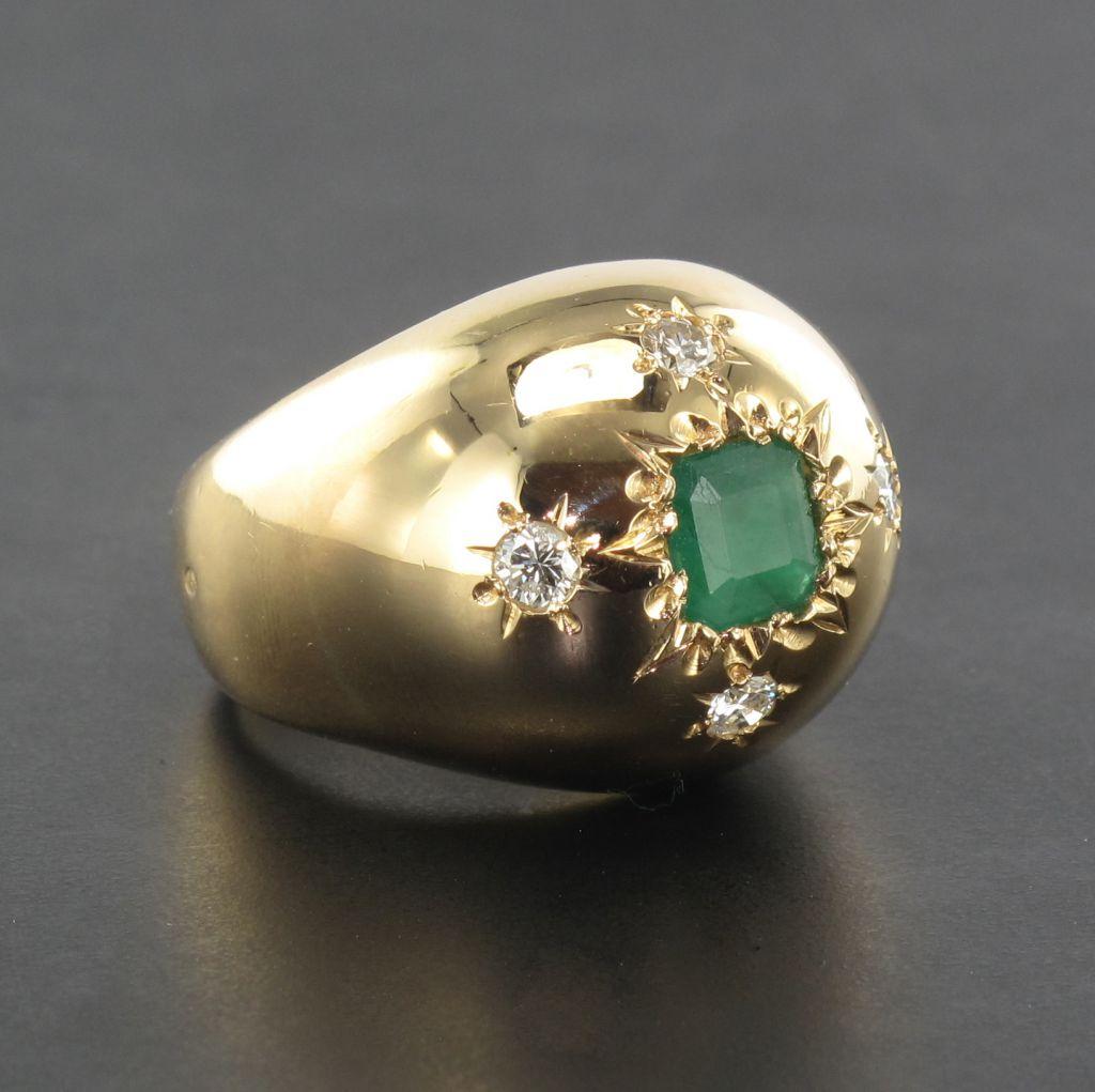 1960s Domed Emerald Diamond Gold Ring 8