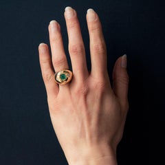 1960s Domed Emerald Diamond Gold Ring