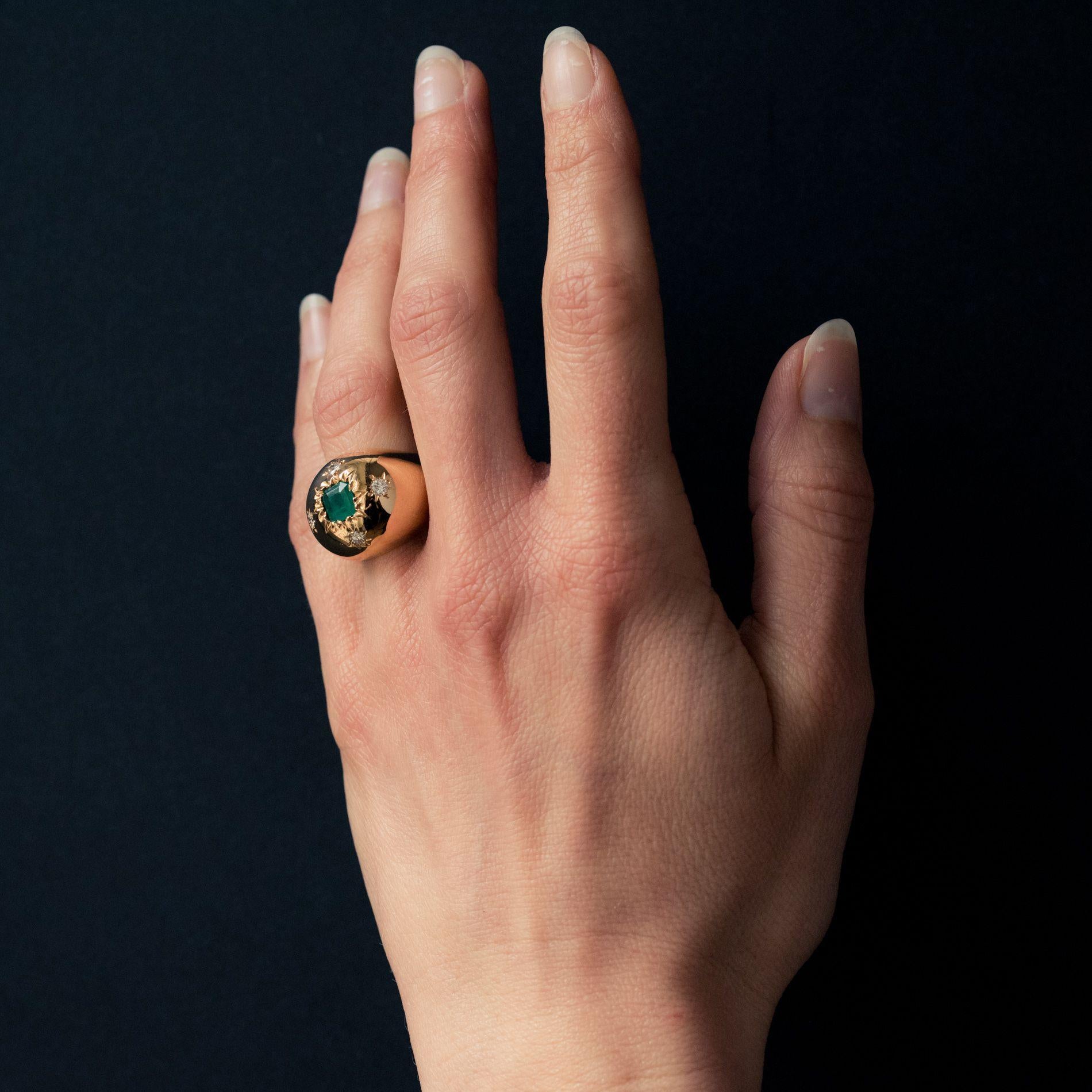 Women's 1960s Domed Emerald Diamond Gold Ring