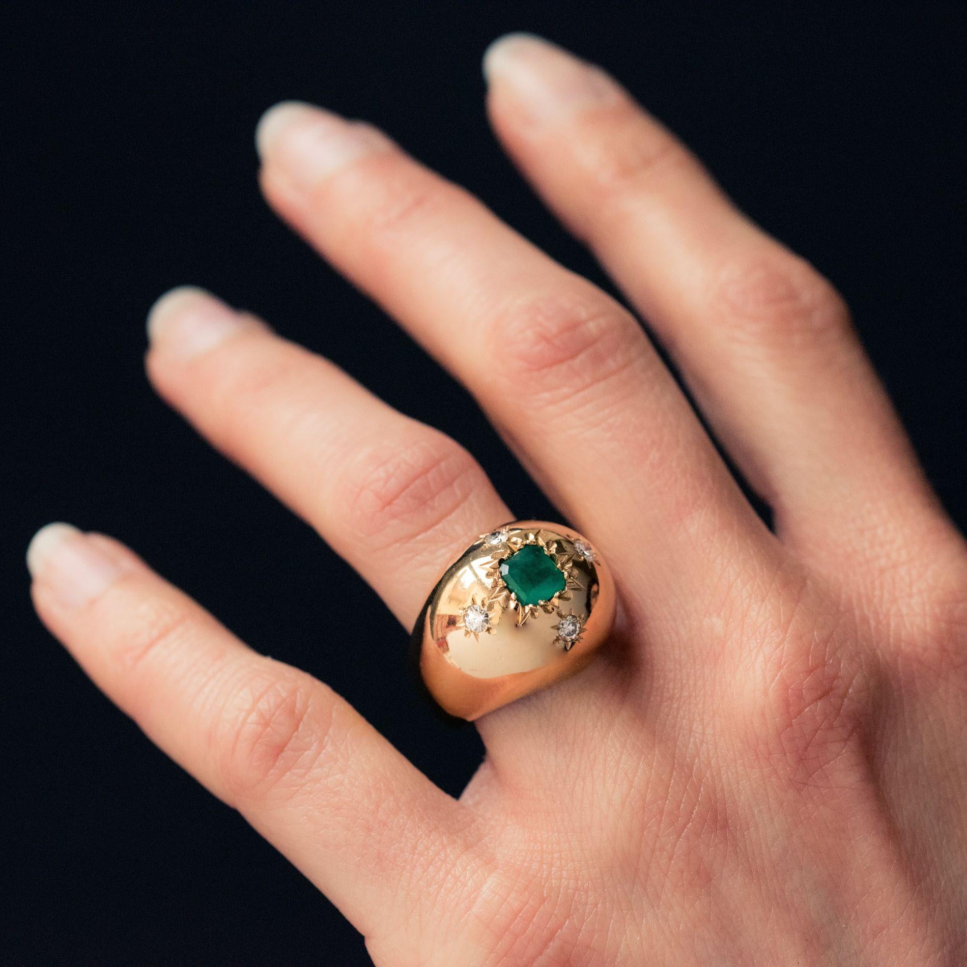 1960s Domed Emerald Diamond Gold Ring 2