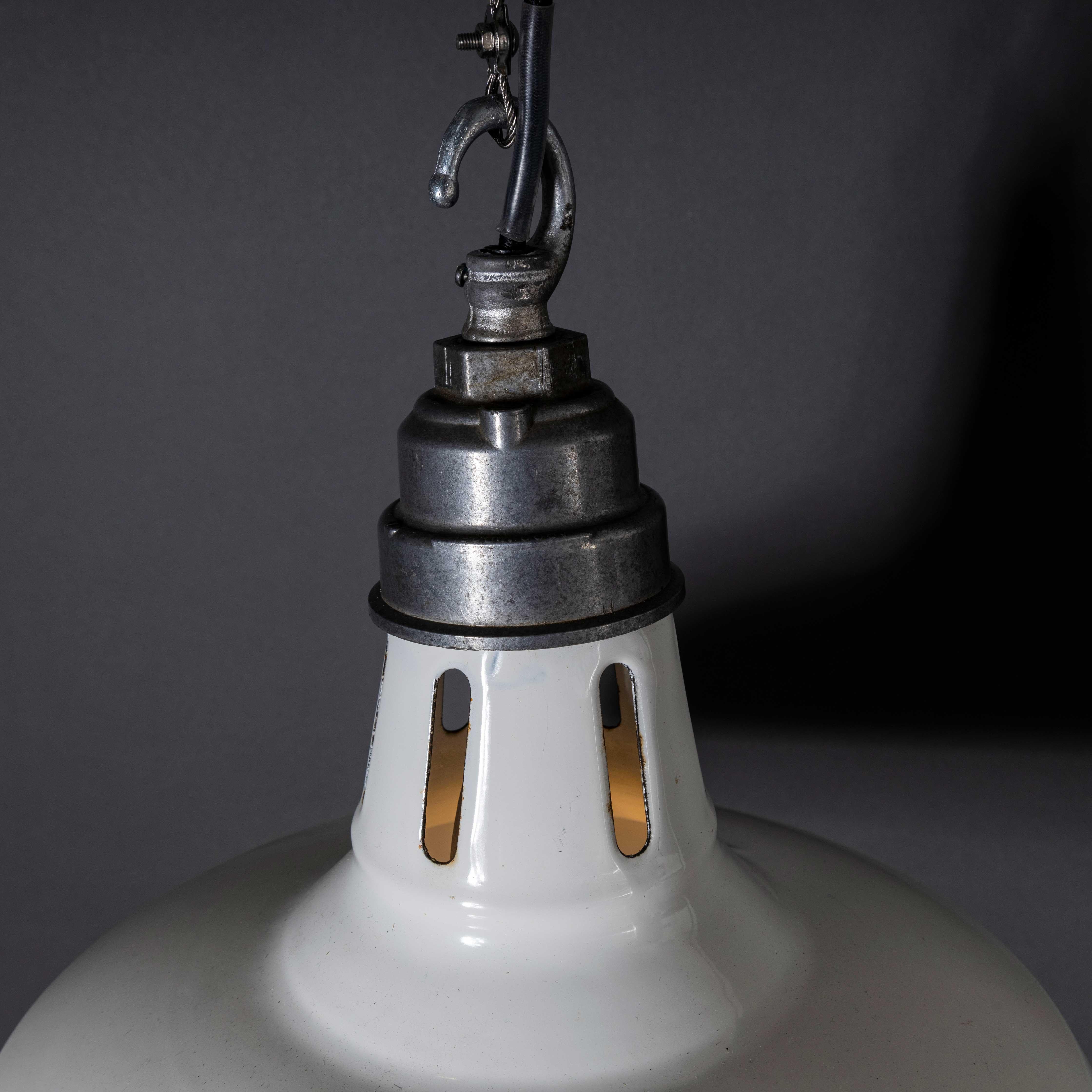 English 1960s Domed Simplex Enamelled Pendant Lamp, Restored For Sale