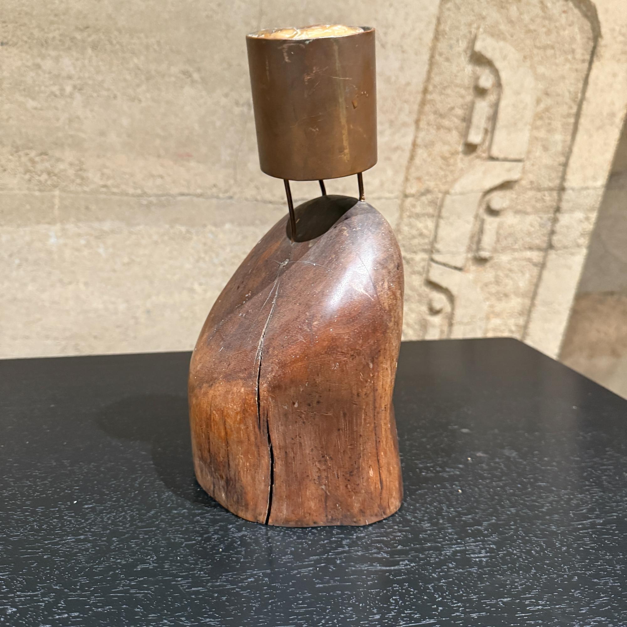 1960s Don Shoemaker Exotic Wood Bronze Votive Candle Holder For Sale 4