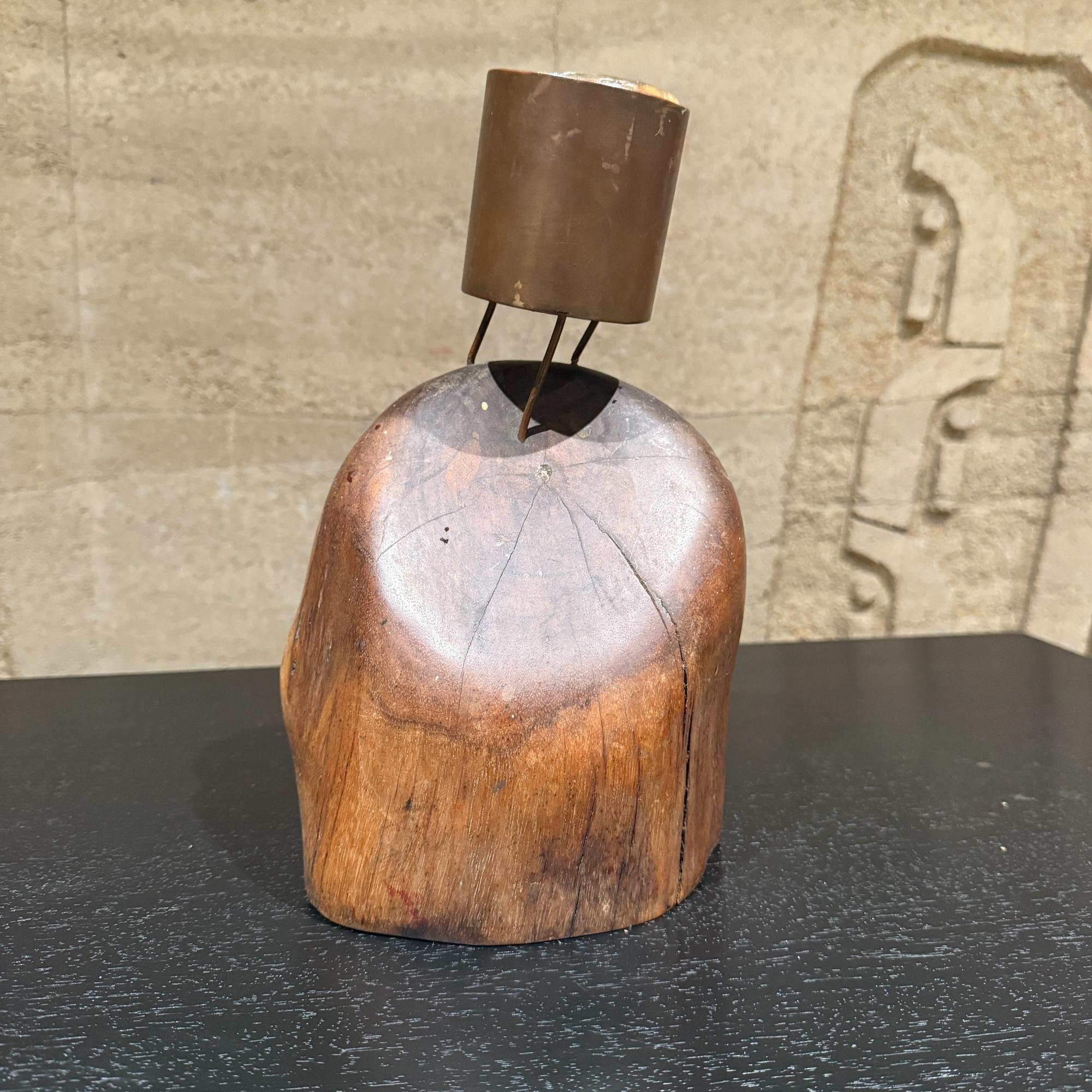 1960s Don Shoemaker Exotic Wood Bronze Votive Candle Holder For Sale 3