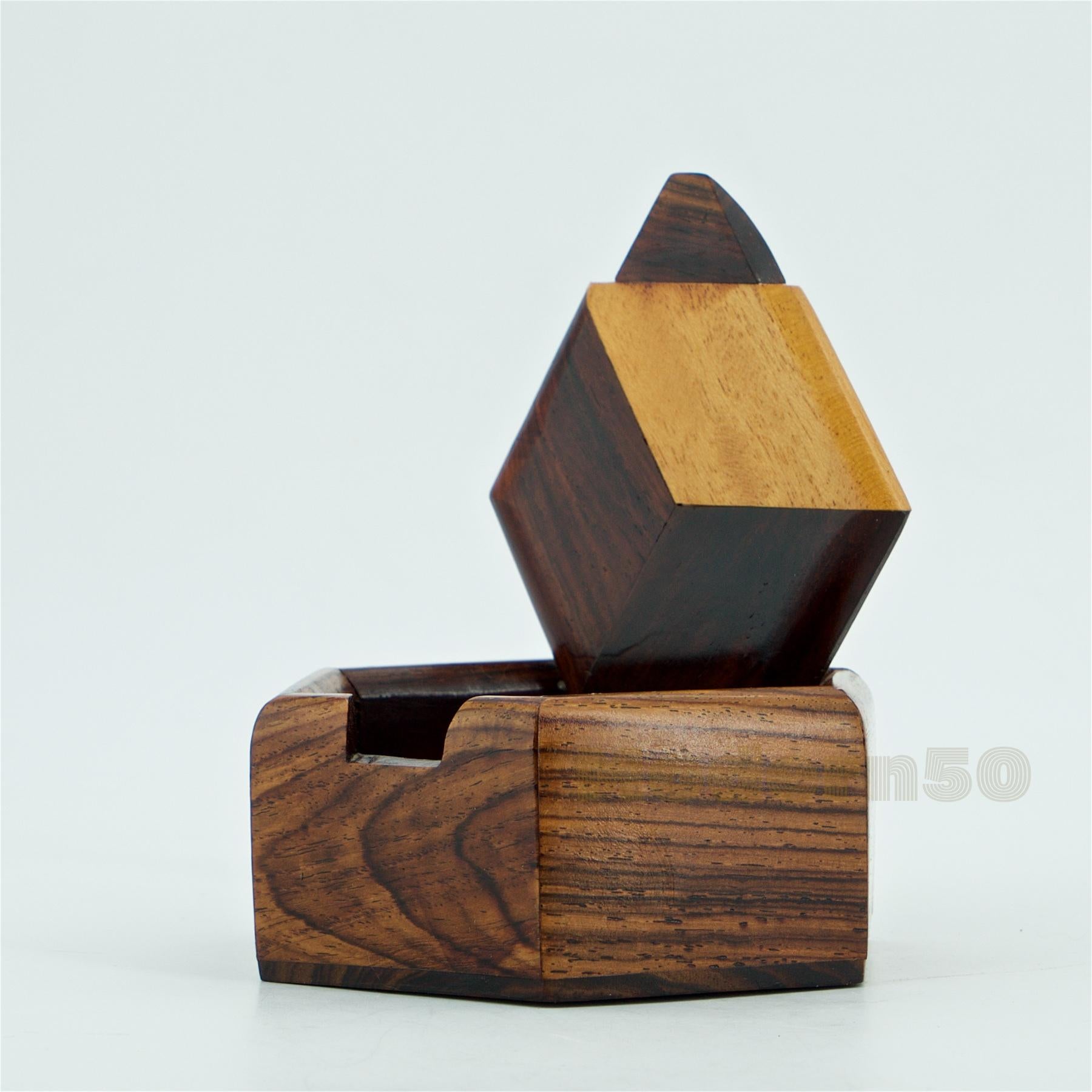 Mid-Century Modern 1960s Geometric Jewelry Trinket Geometric Box Mexican Craft Eclectic Woodworker For Sale