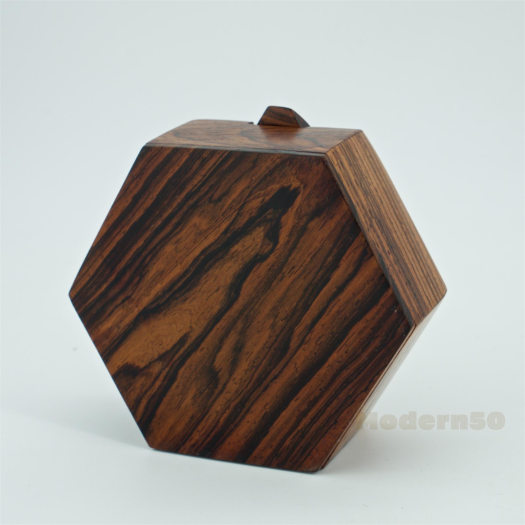 Cocobolo 1960s Geometric Jewelry Trinket Geometric Box Mexican Craft Eclectic Woodworker For Sale