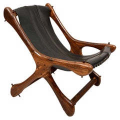 1960s Don Shoemaker Sloucher Leather Sling Chair Cocobolo Wood by Señal Mexico