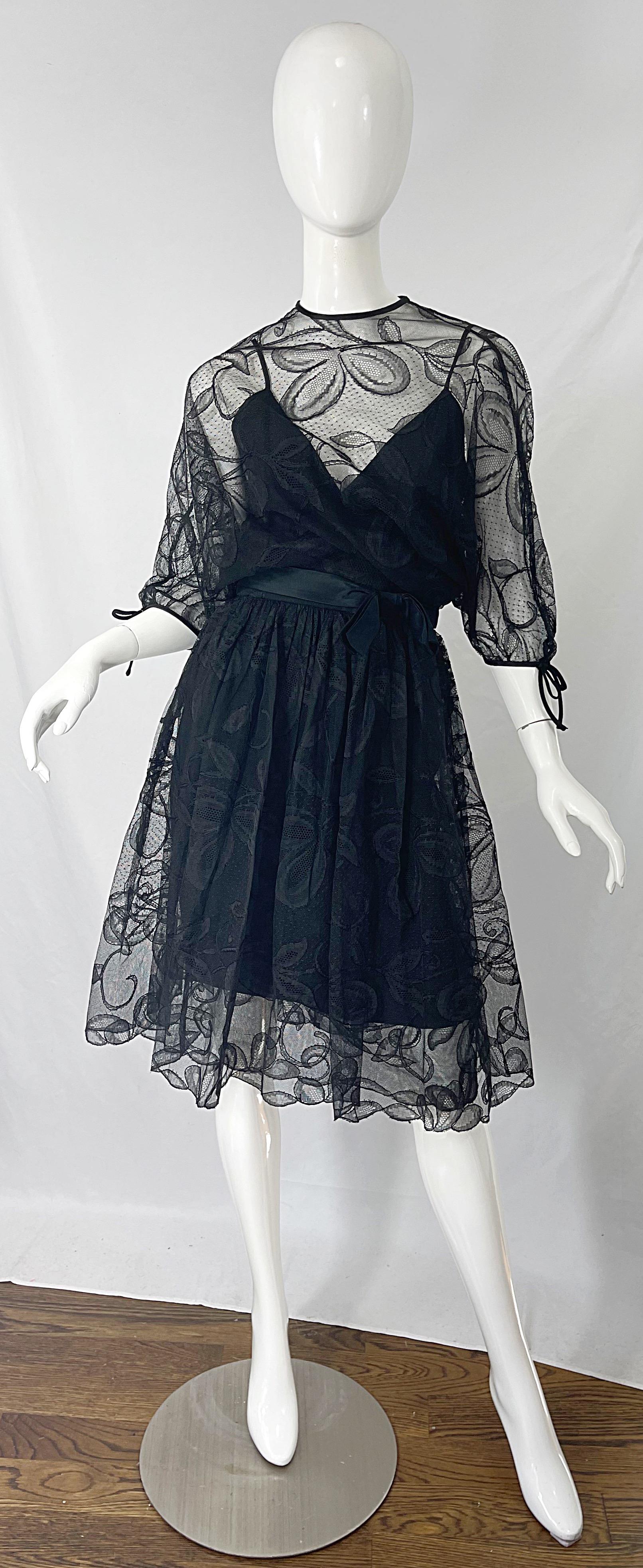 1960s Donald Brooks Black Lace Overlay 3/4 Sleeves Vintage 60s Dress For Sale 7