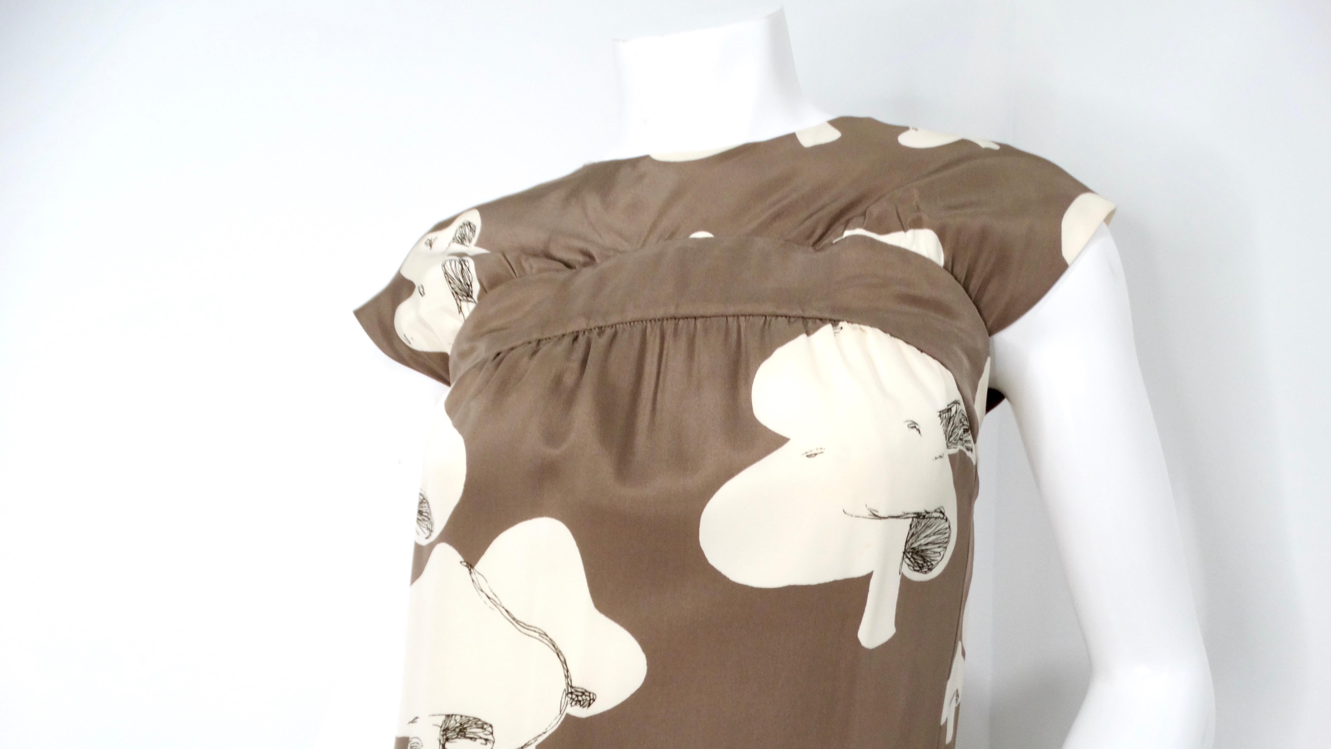 Brown 1960s Donald Brooks Mushroom Print Taupe Dress For Sale