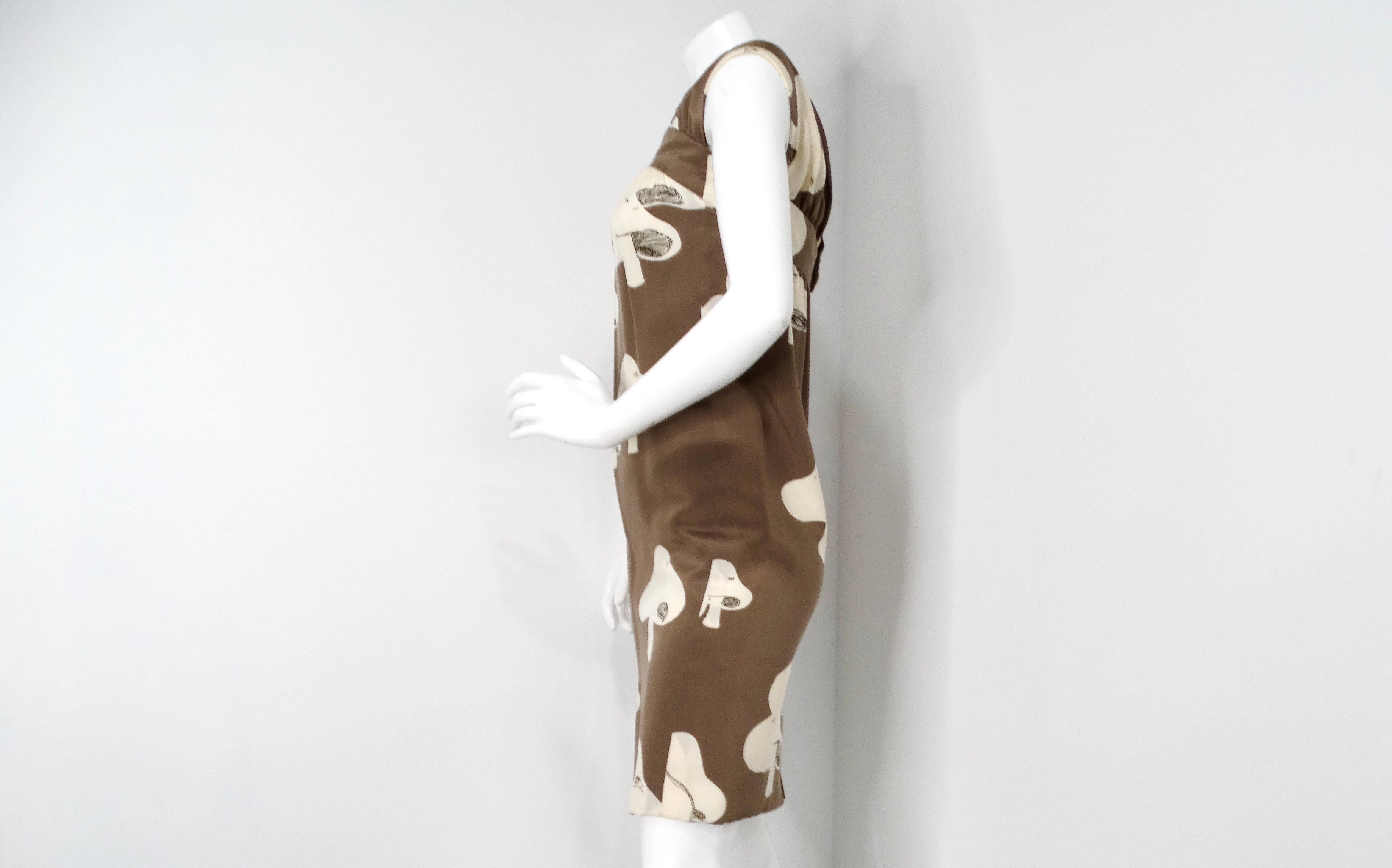 Women's 1960s Donald Brooks Mushroom Print Taupe Dress For Sale