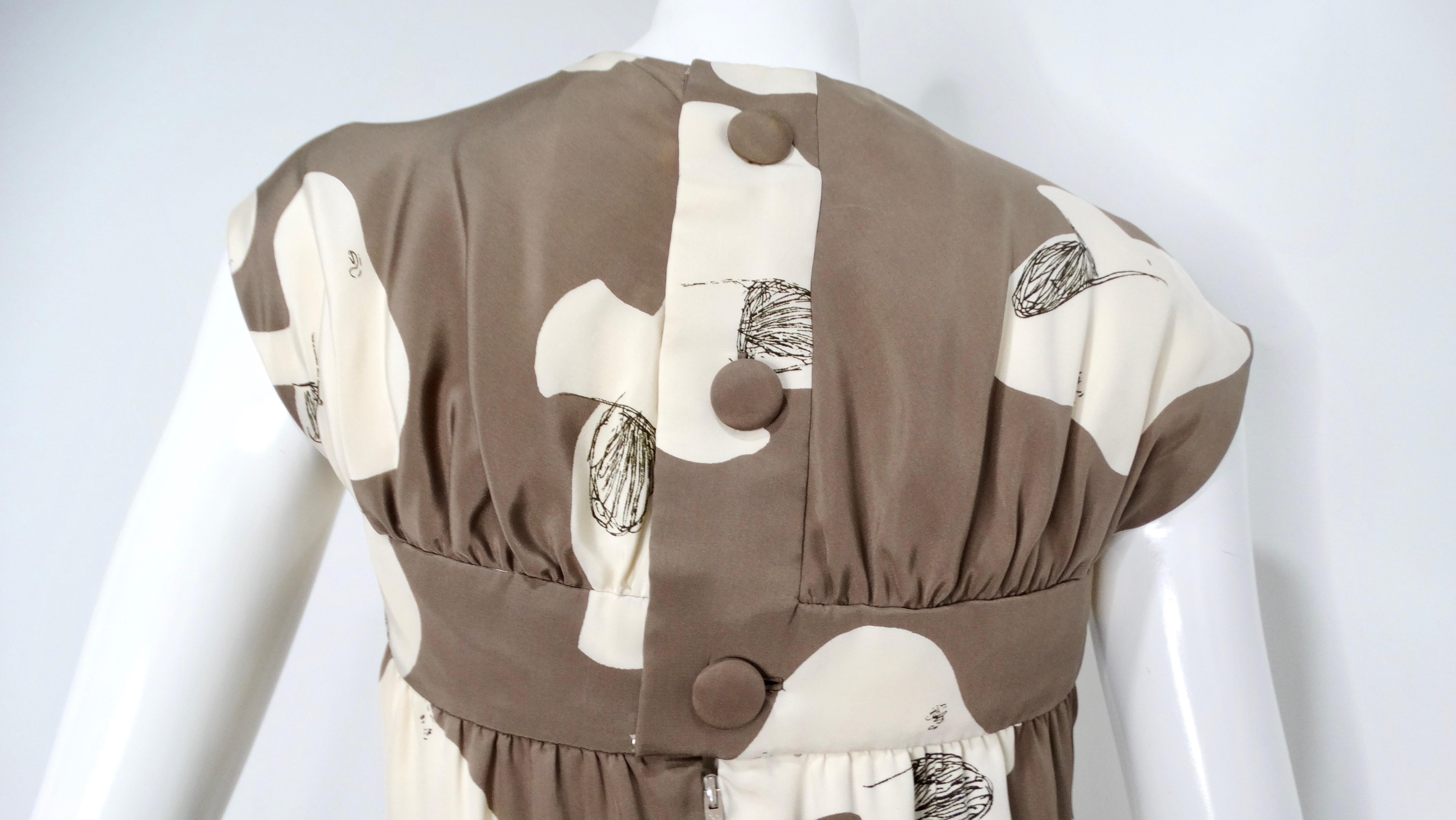 1960s Donald Brooks Mushroom Print Taupe Dress For Sale 1