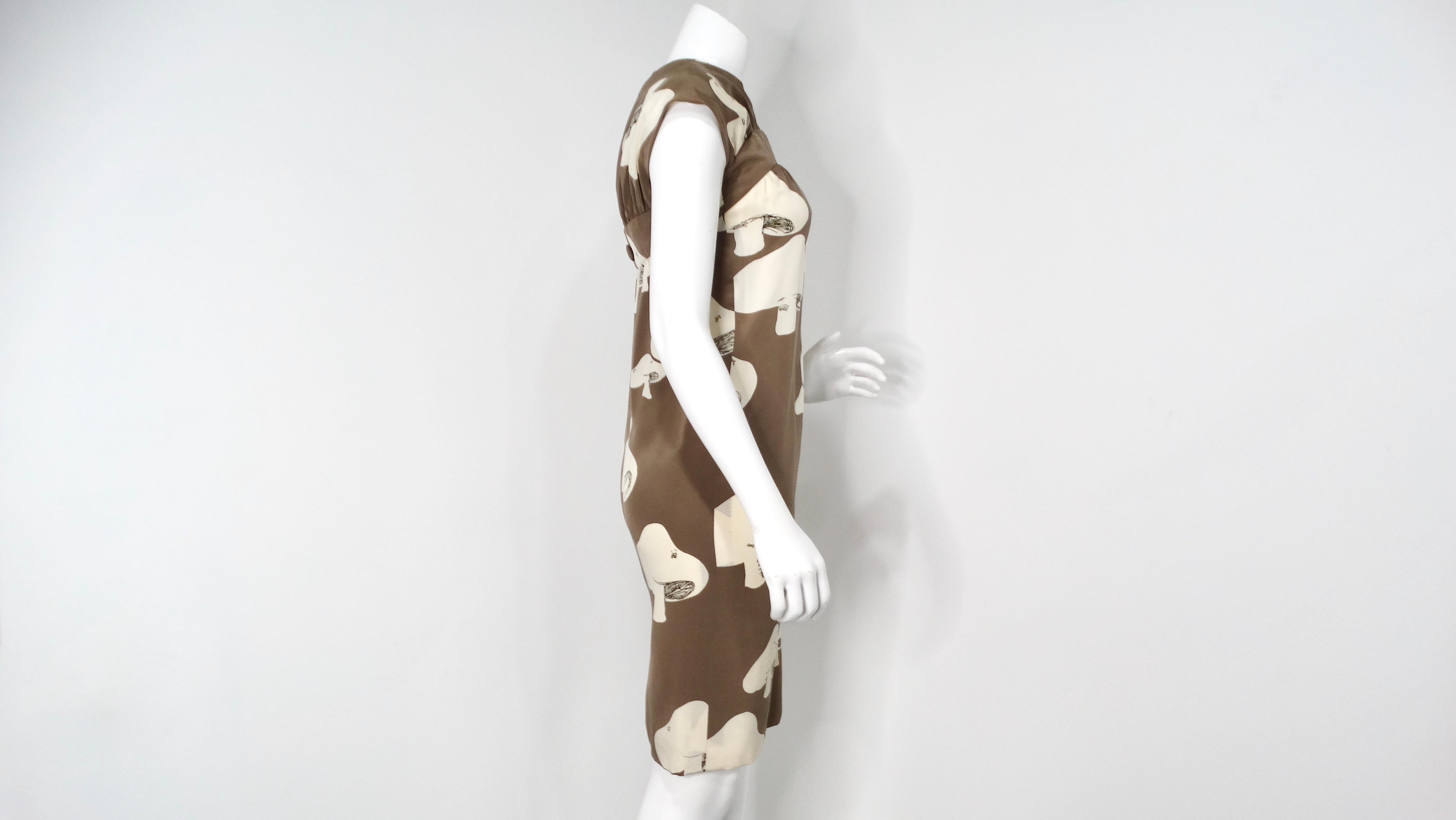 1960s Donald Brooks Mushroom Print Taupe Dress For Sale 2