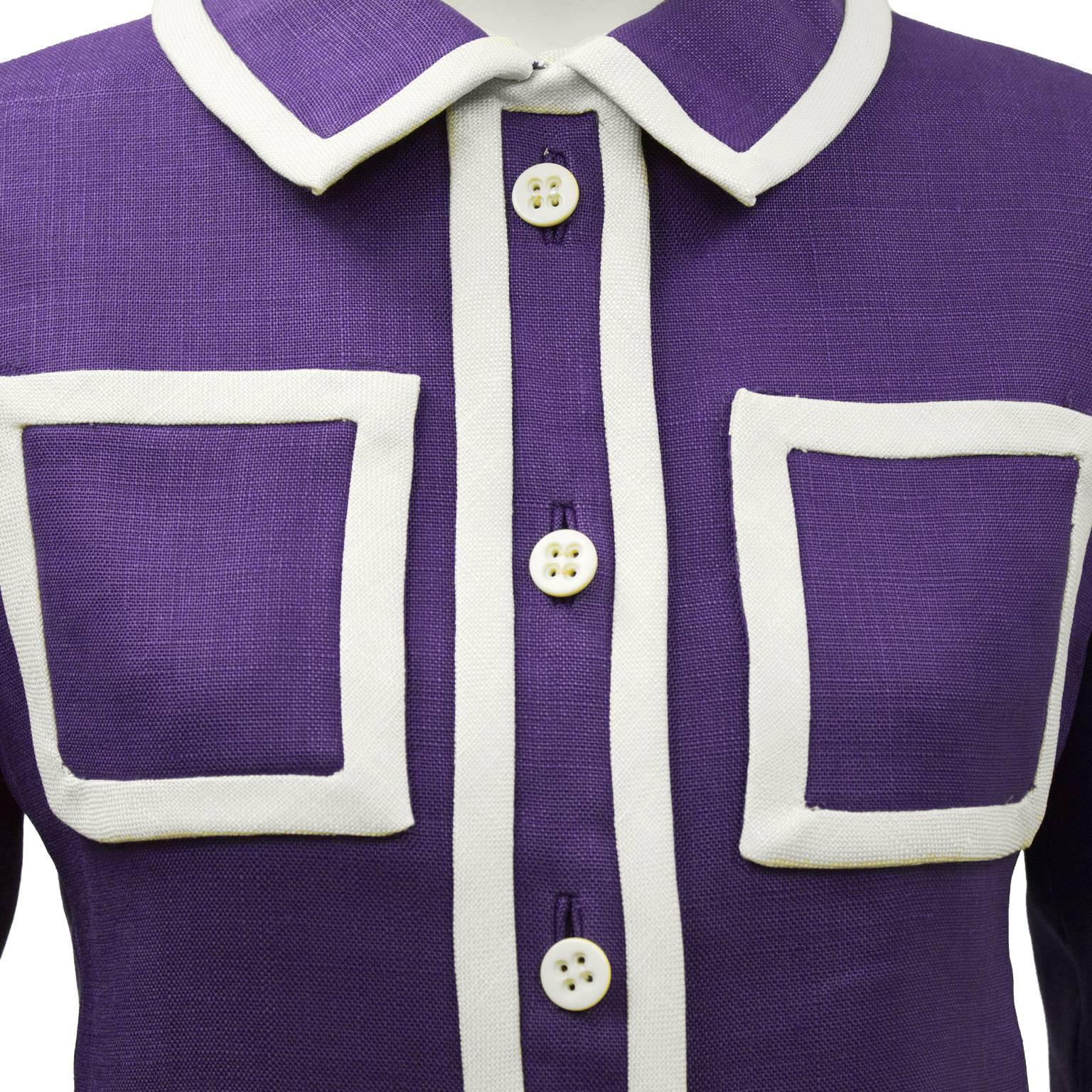 1960's Donald Brooks Purple Linen 3-Piece Skirt Suit For Sale 2