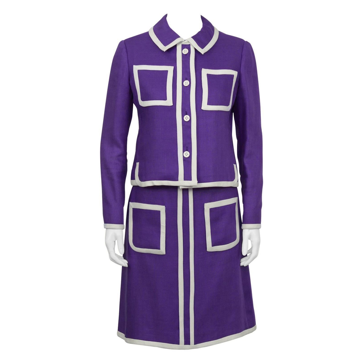 Donald Brooks - Tailleur jupe 3 pièces en lin violet, années 1960