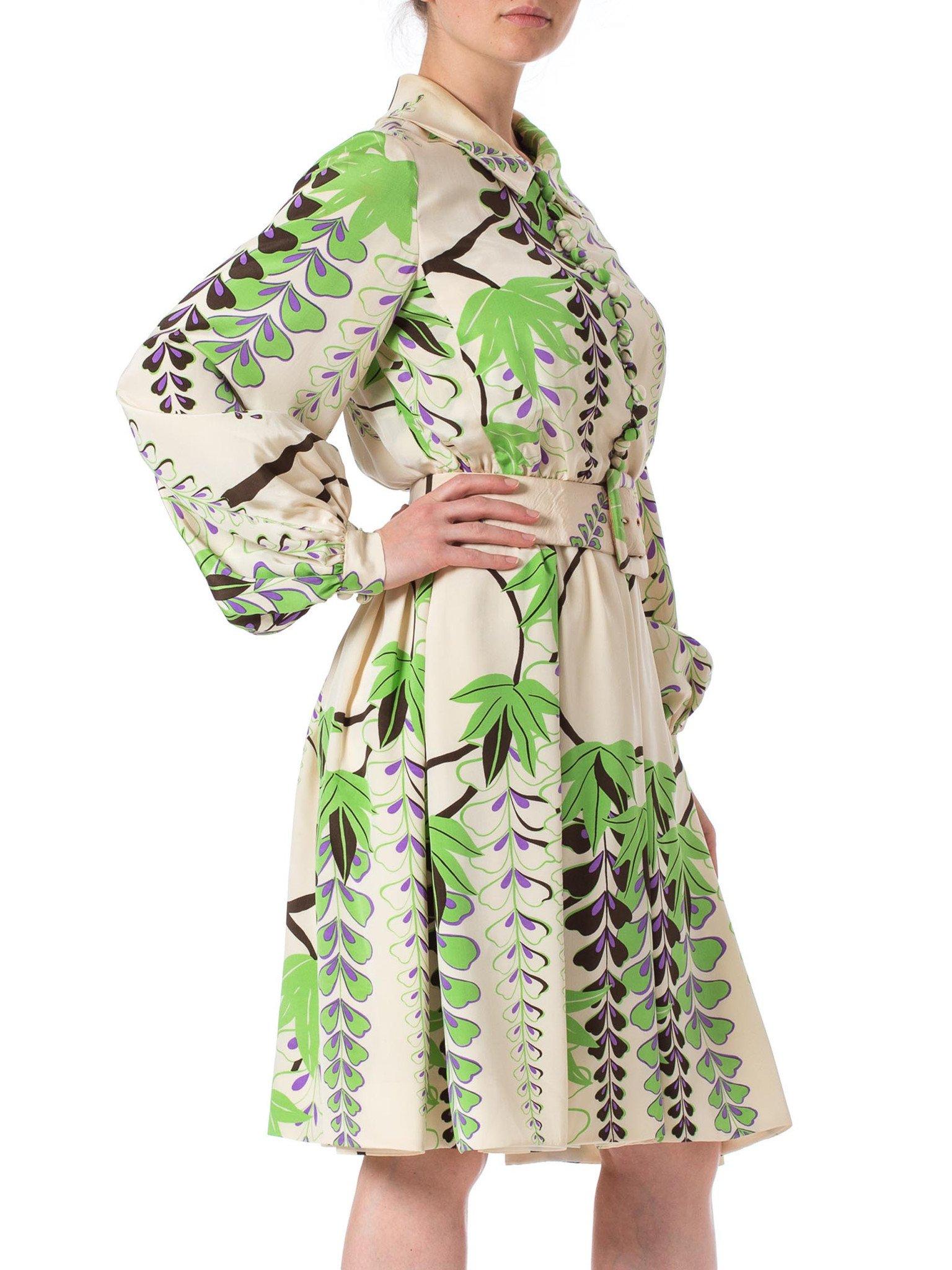1960S DONALD BROOKS Silk Botanical Placed Print Dress In Excellent Condition In New York, NY