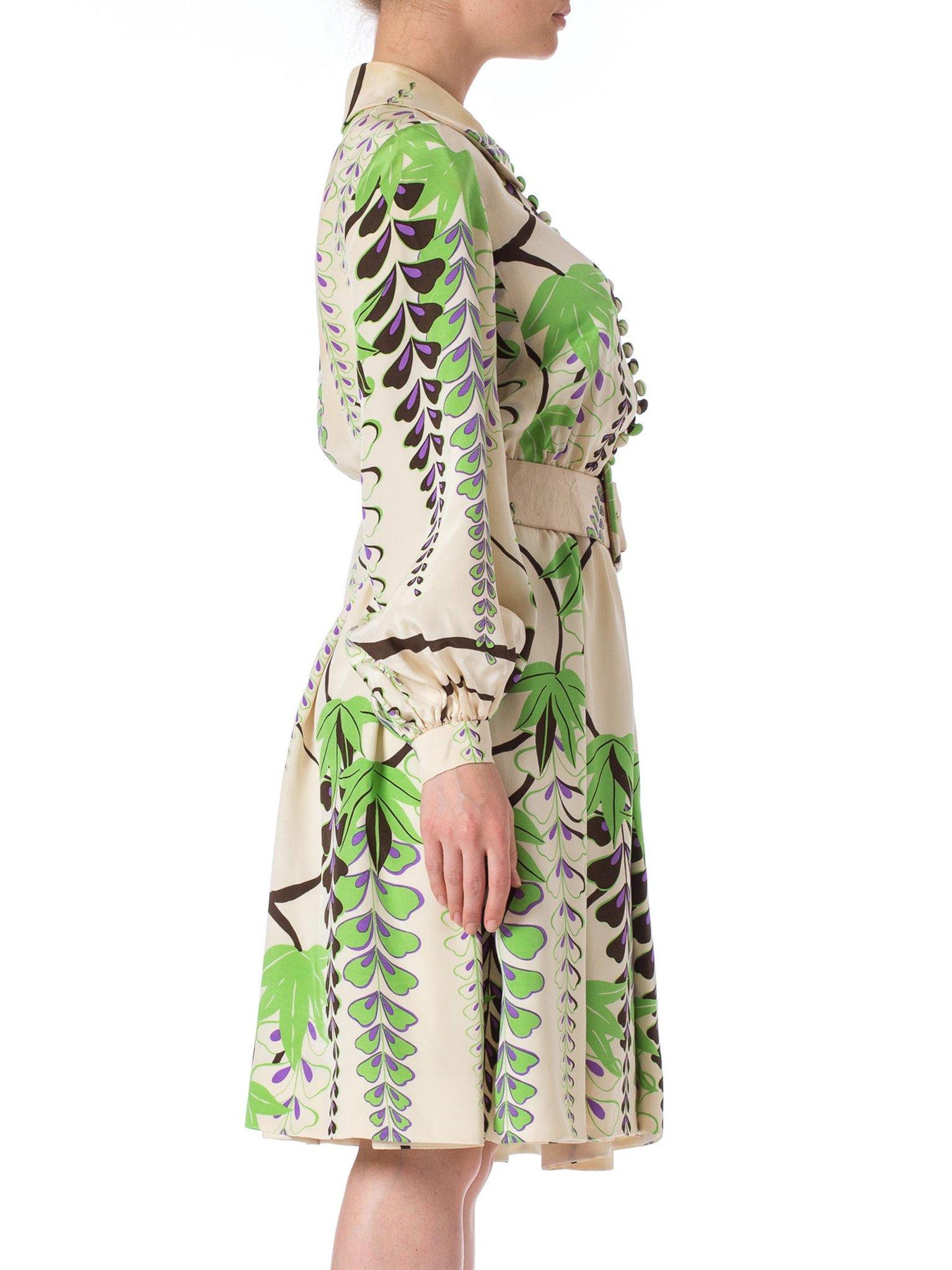 Women's 1960S DONALD BROOKS Silk Botanical Placed Print Dress