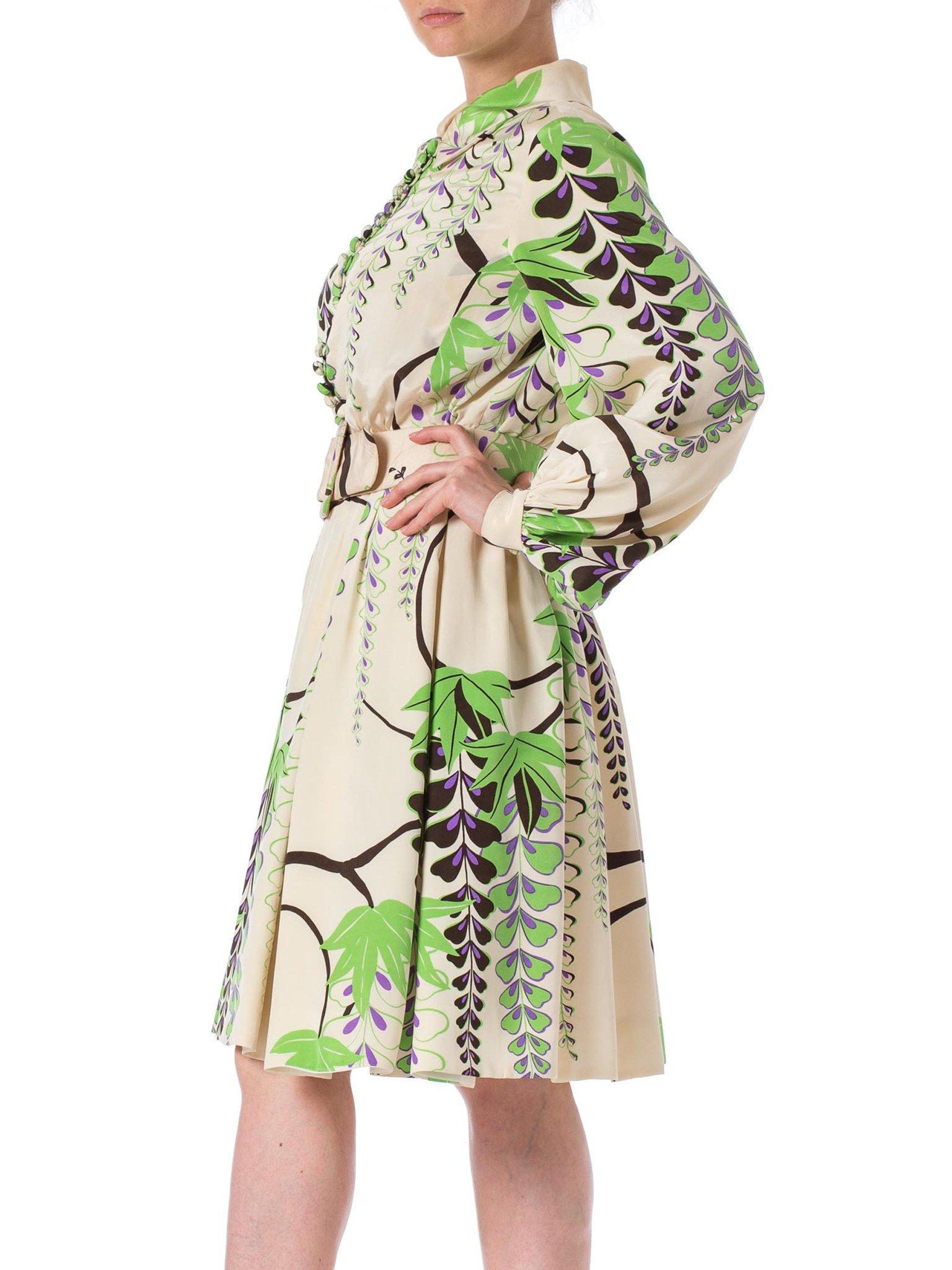 1960S DONALD BROOKS Silk Botanical Placed Print Dress 2