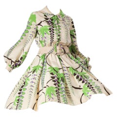 Vintage 1960S DONALD BROOKS Silk Botanical Placed Print Dress