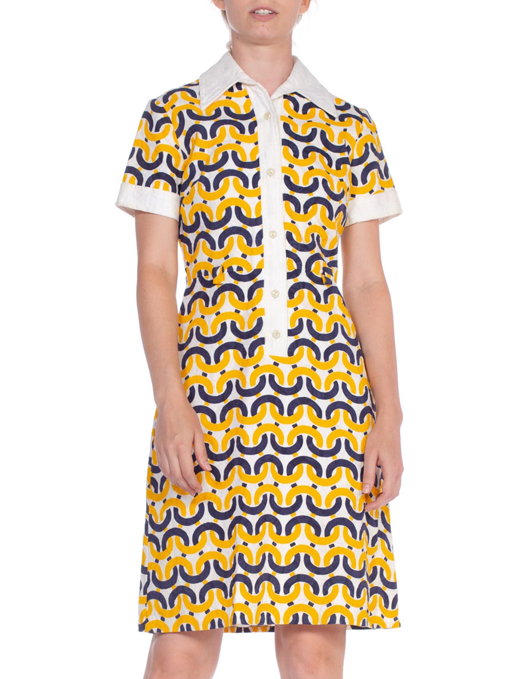 Yellow 1960'S Donna Gay Mod Nautical Print Cotton Dress