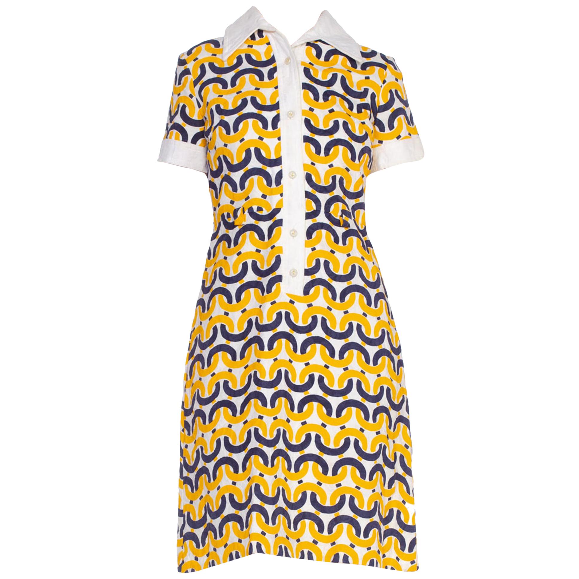 1960'S Donna Gay Mod Nautical Print Cotton Dress