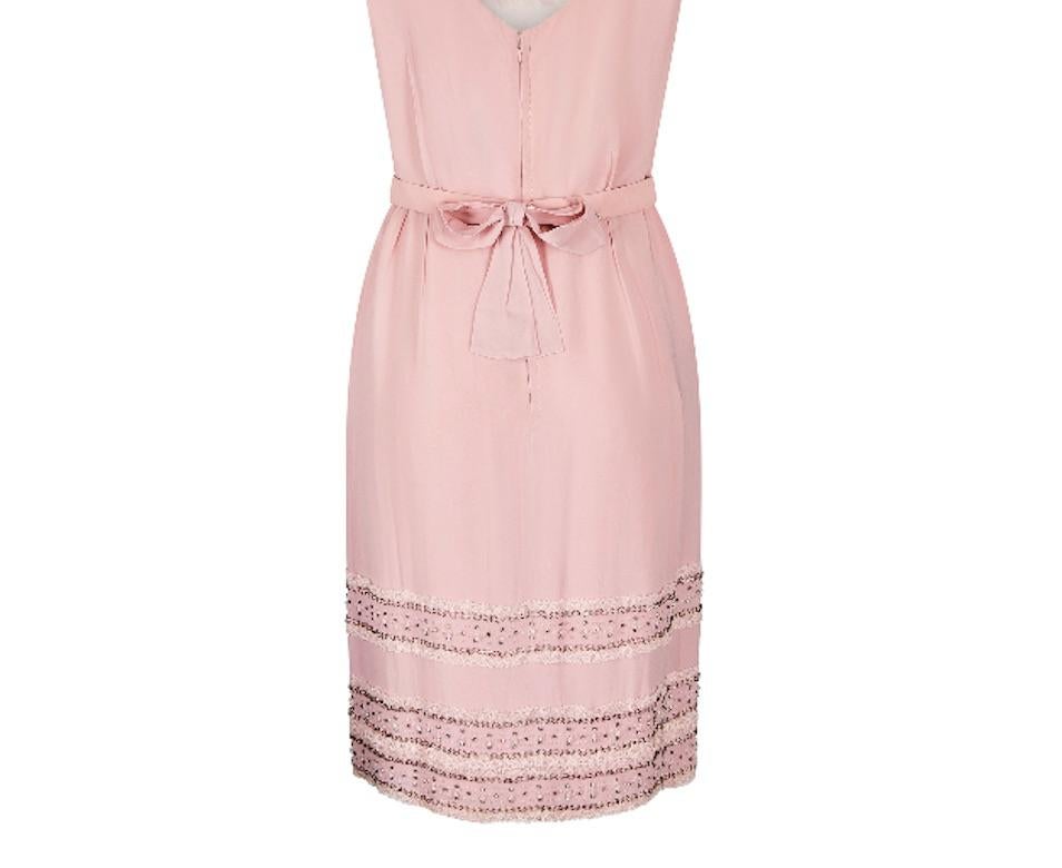 Beige 1960s Doree Model Pink Georgette Lace Embellished Dress