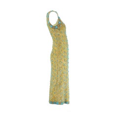 1960s Doreen Lok Gold and Turquoise Beaded Shift Dress