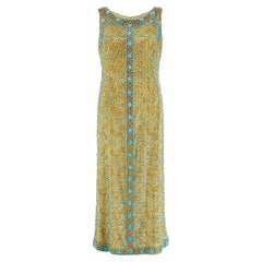 1960s Doreen Lok Gold and Turquoise Beaded Shift Dress