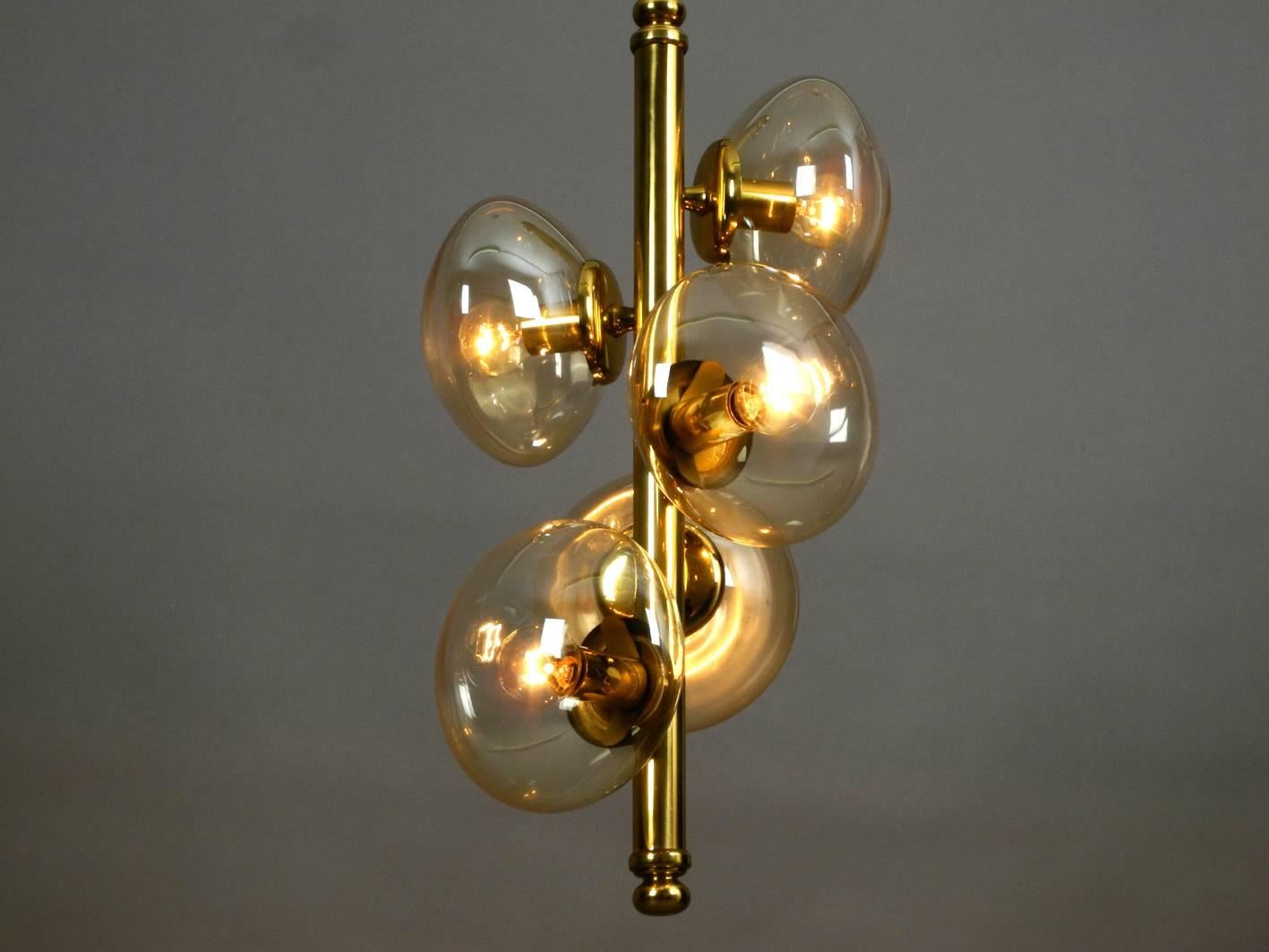 1960s Doria Brass Pendant Lamp with Five Gold Tinted Bubble Glass Shades 4