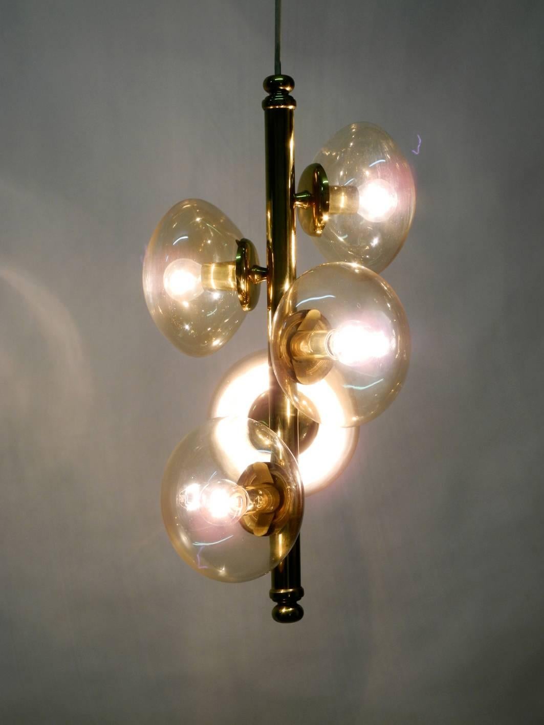 Space Age 1960s Doria Brass Pendant Lamp with Five Gold Tinted Bubble Glass Shades
