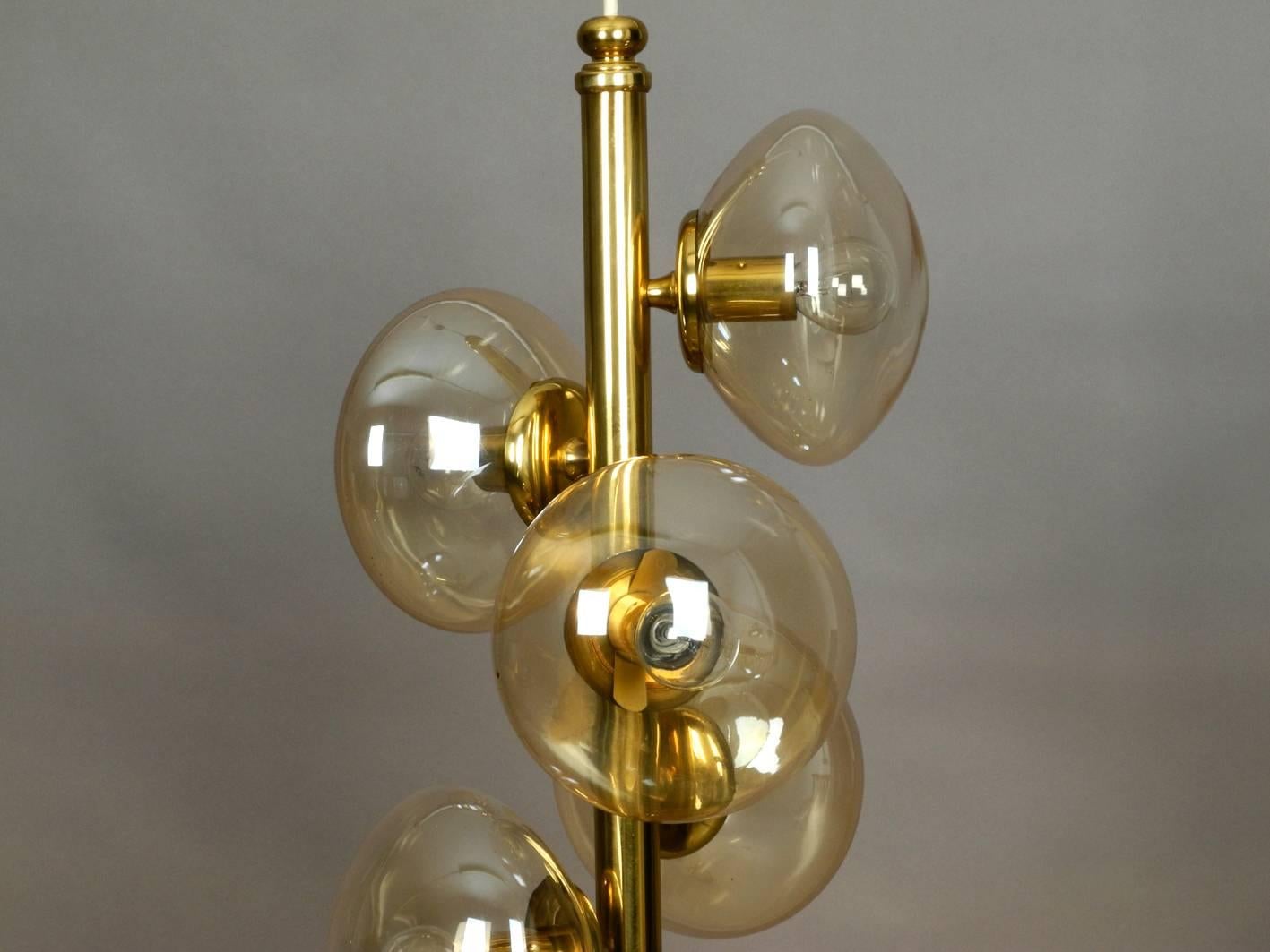 1960s Doria Brass Pendant Lamp with Five Gold Tinted Bubble Glass Shades In Good Condition In München, DE