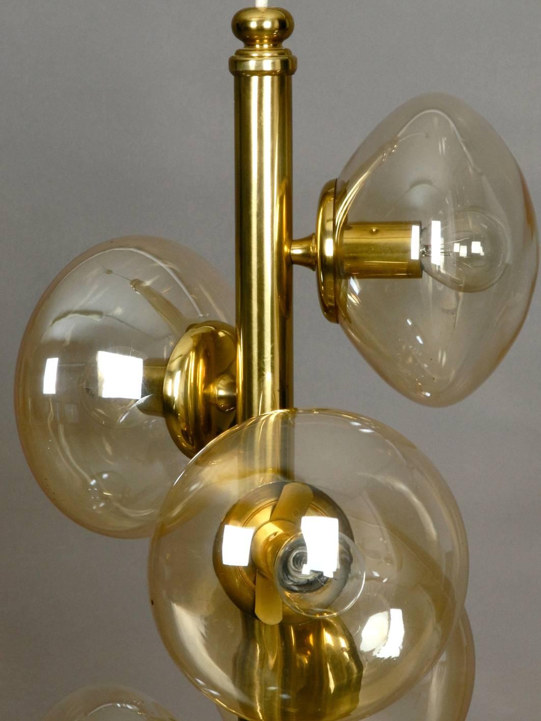 Mid-20th Century 1960s Doria Brass Pendant Lamp with Five Gold Tinted Bubble Glass Shades