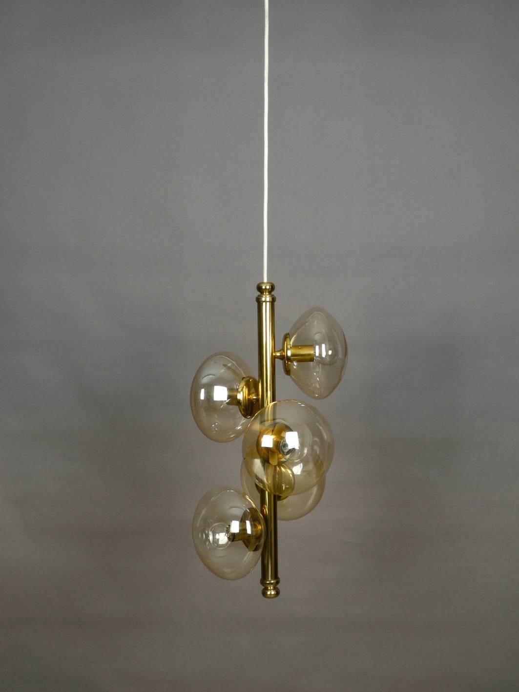 1960s Doria Brass Pendant Lamp with Five Gold Tinted Bubble Glass Shades 1