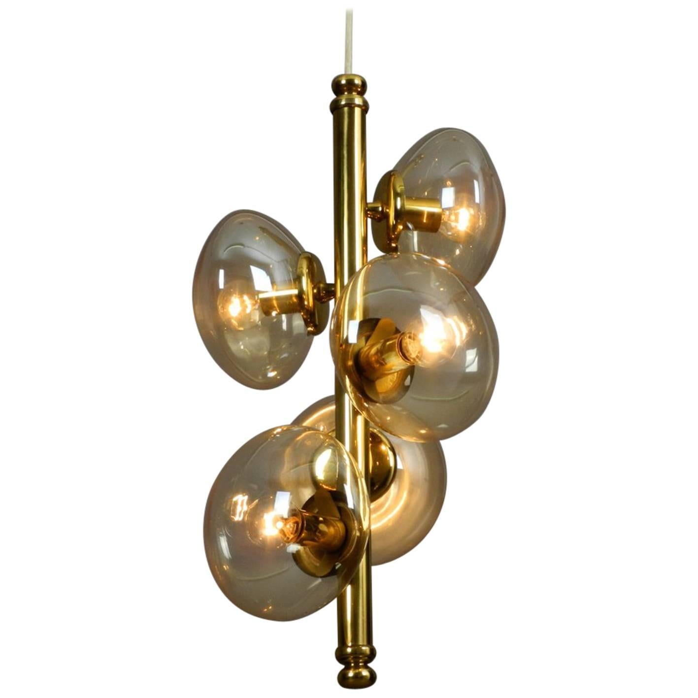 1960s Doria Brass Pendant Lamp with Five Gold Tinted Bubble Glass Shades