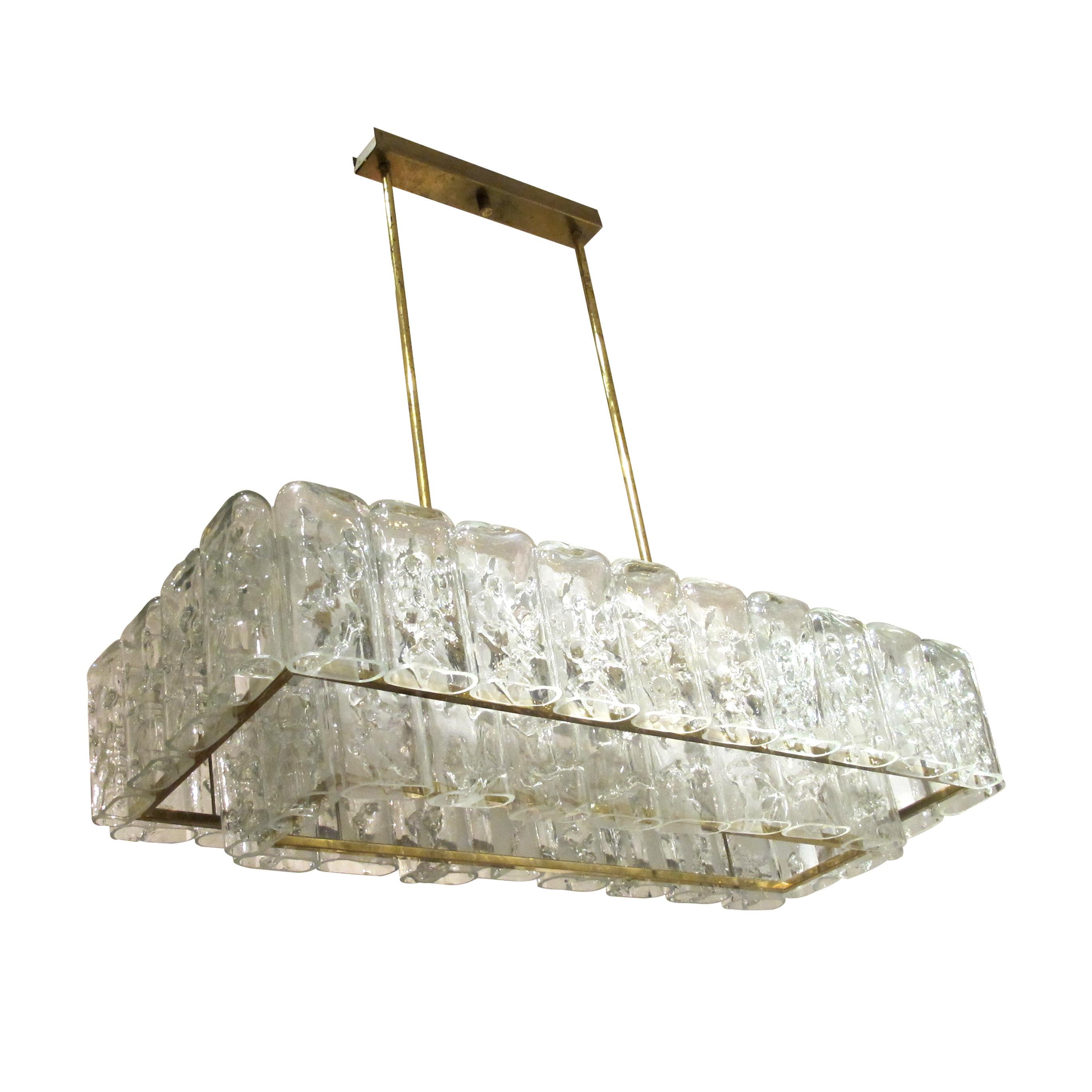 Mid-Century Modern 1960S Doria Ceiling Light with Clear and Textured Glass Oval Tubes, German  For Sale