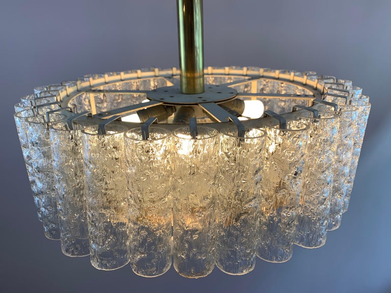 1960s Doria Leuchten Tubular Glass And Brass Pendant Hanging Light Chandelier For Sale At 1stdibs
